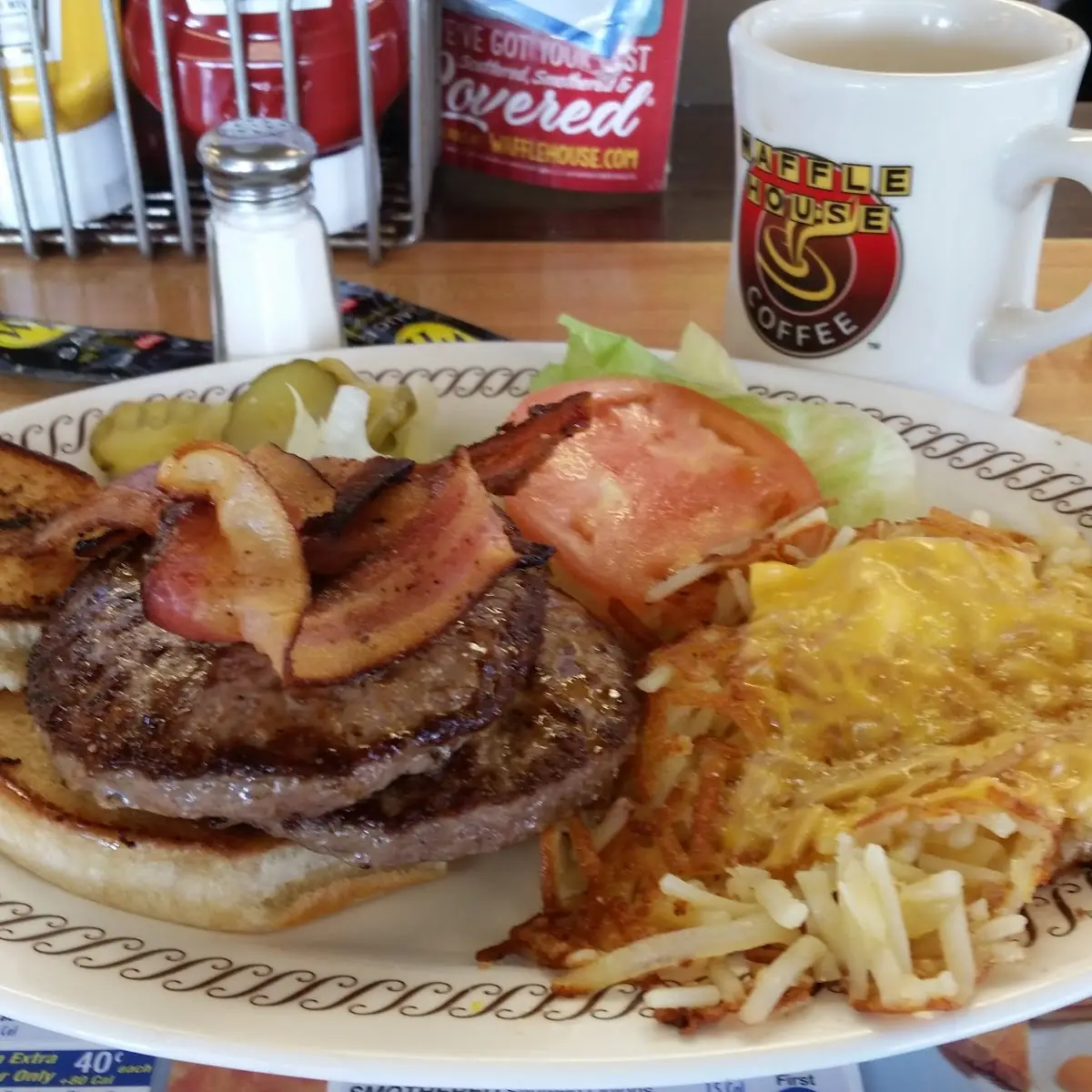 Bacon Burger with Scattered Covered Potatoes