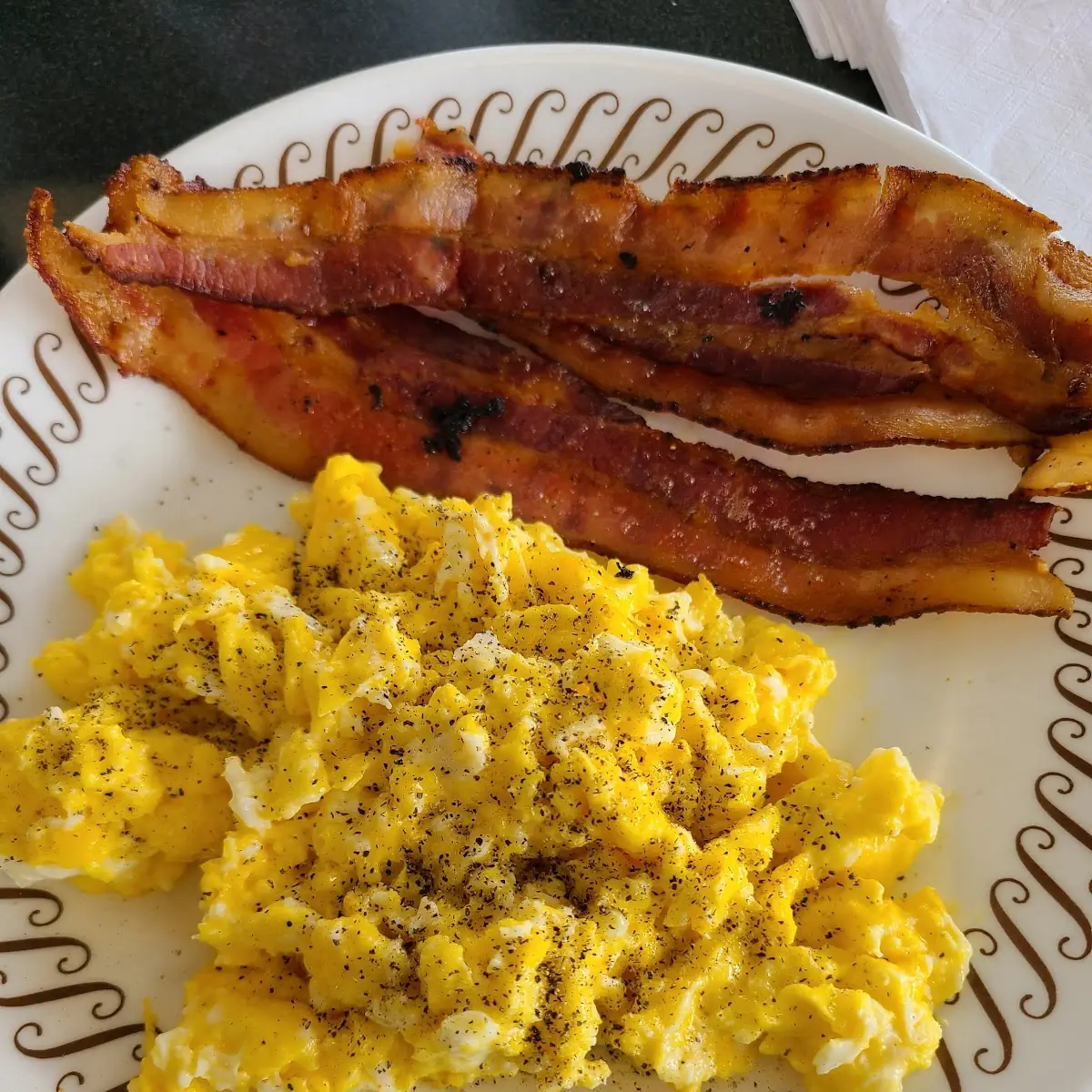 Soft Scrambled w Cheese Well Done Bacon