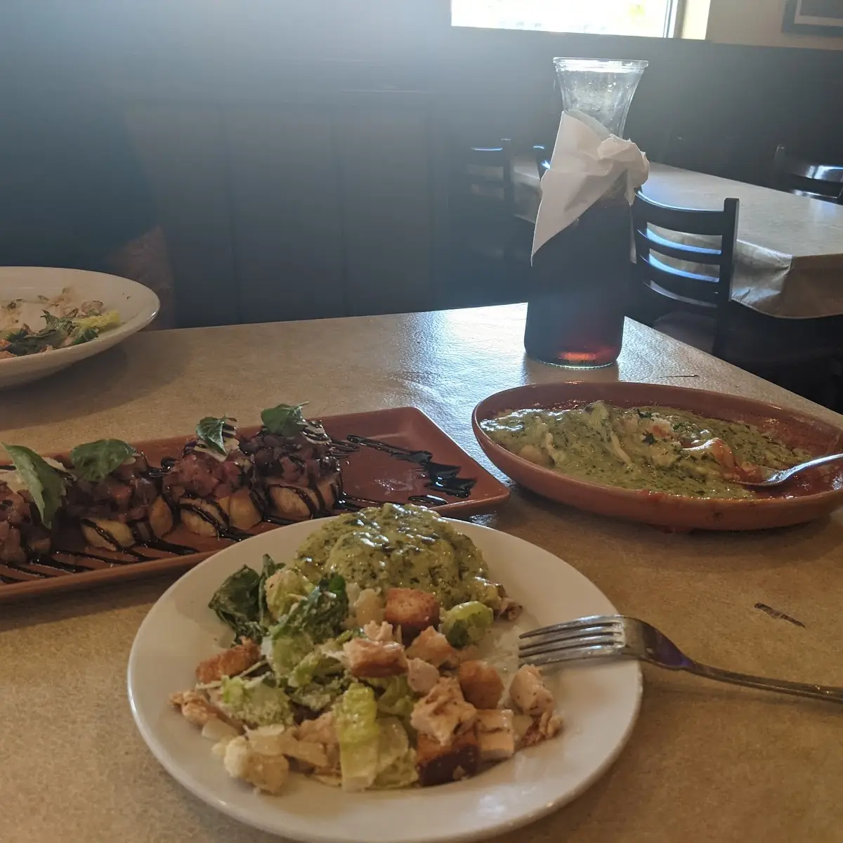 Chicken Caesar Salad and Bruschetta