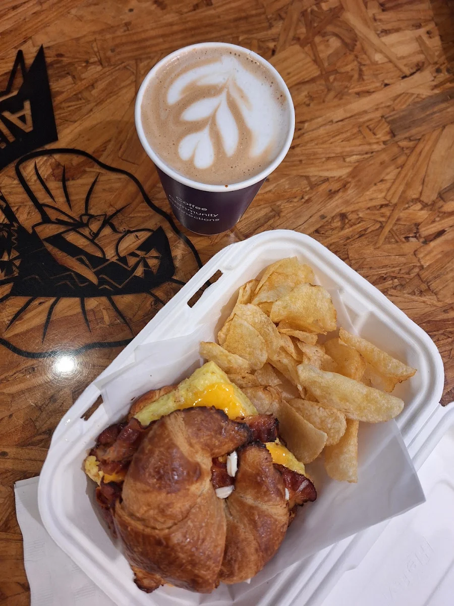 Local Breakfast Sandwich with a Mocha