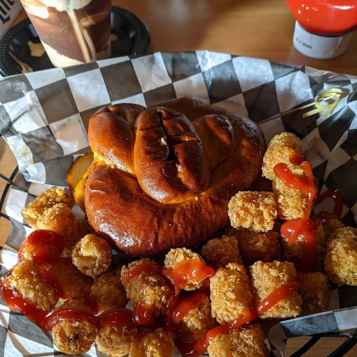 Chili Cheeseburger with Potato Puffs