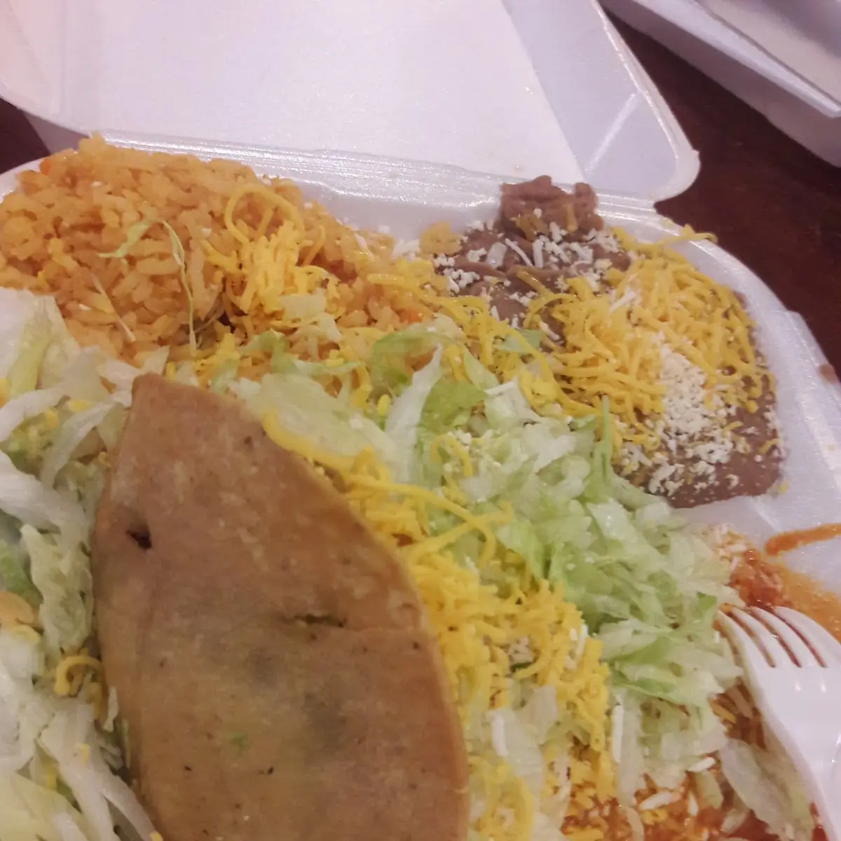Chicken Taco with Cheese Enchilada Rice and Beans