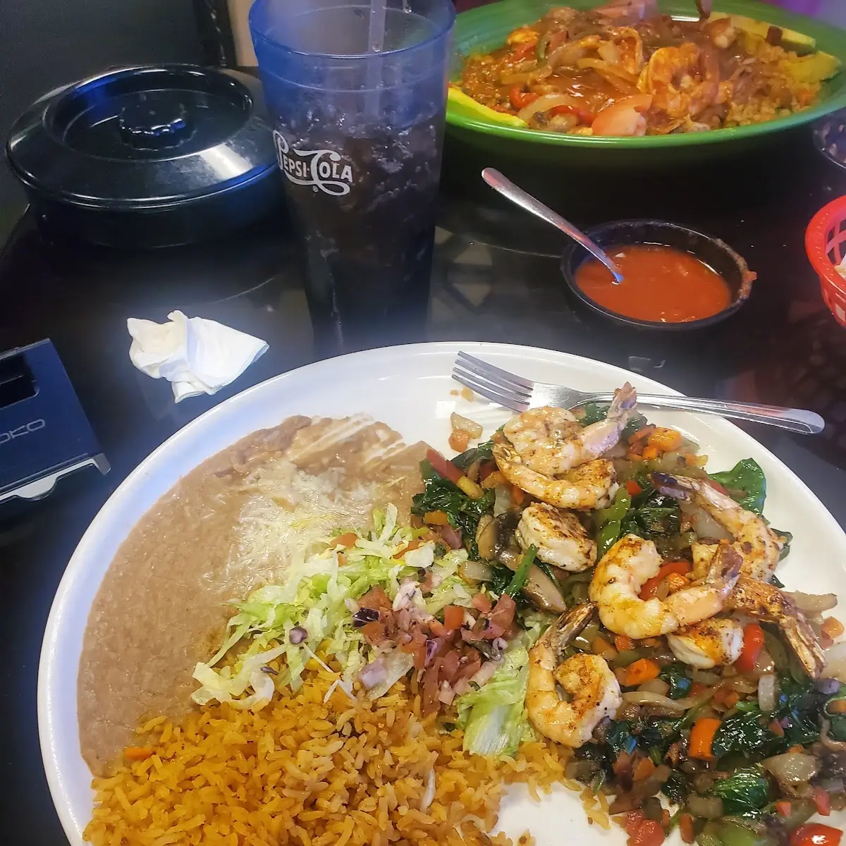 Grilled Shrimp with Rice Spinach Vegetables
