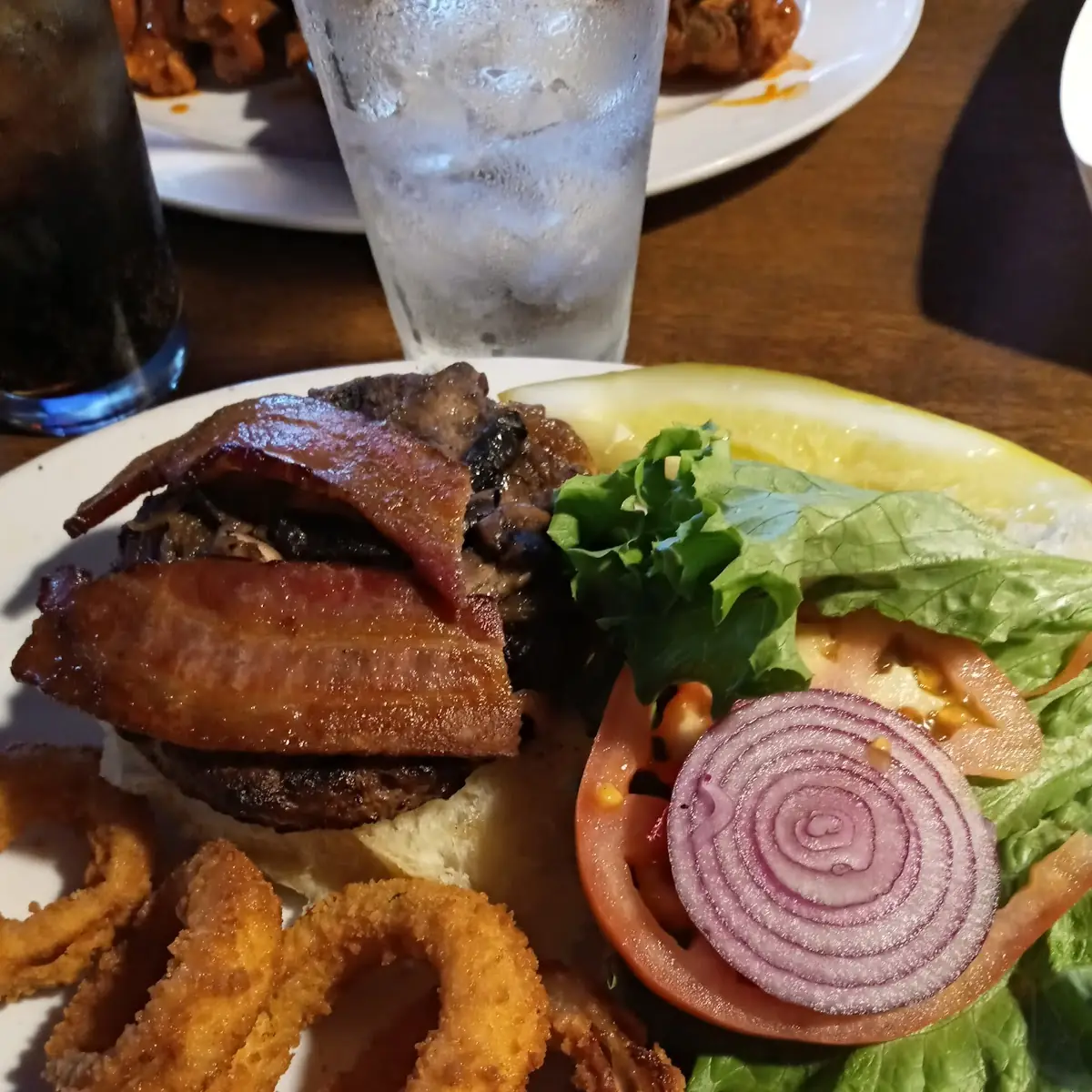 Bacon Burger and Onion Rings