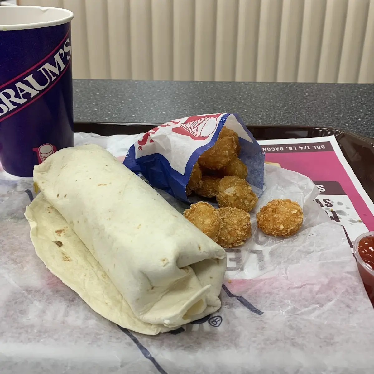Burrito Hash Browns and Coffee
