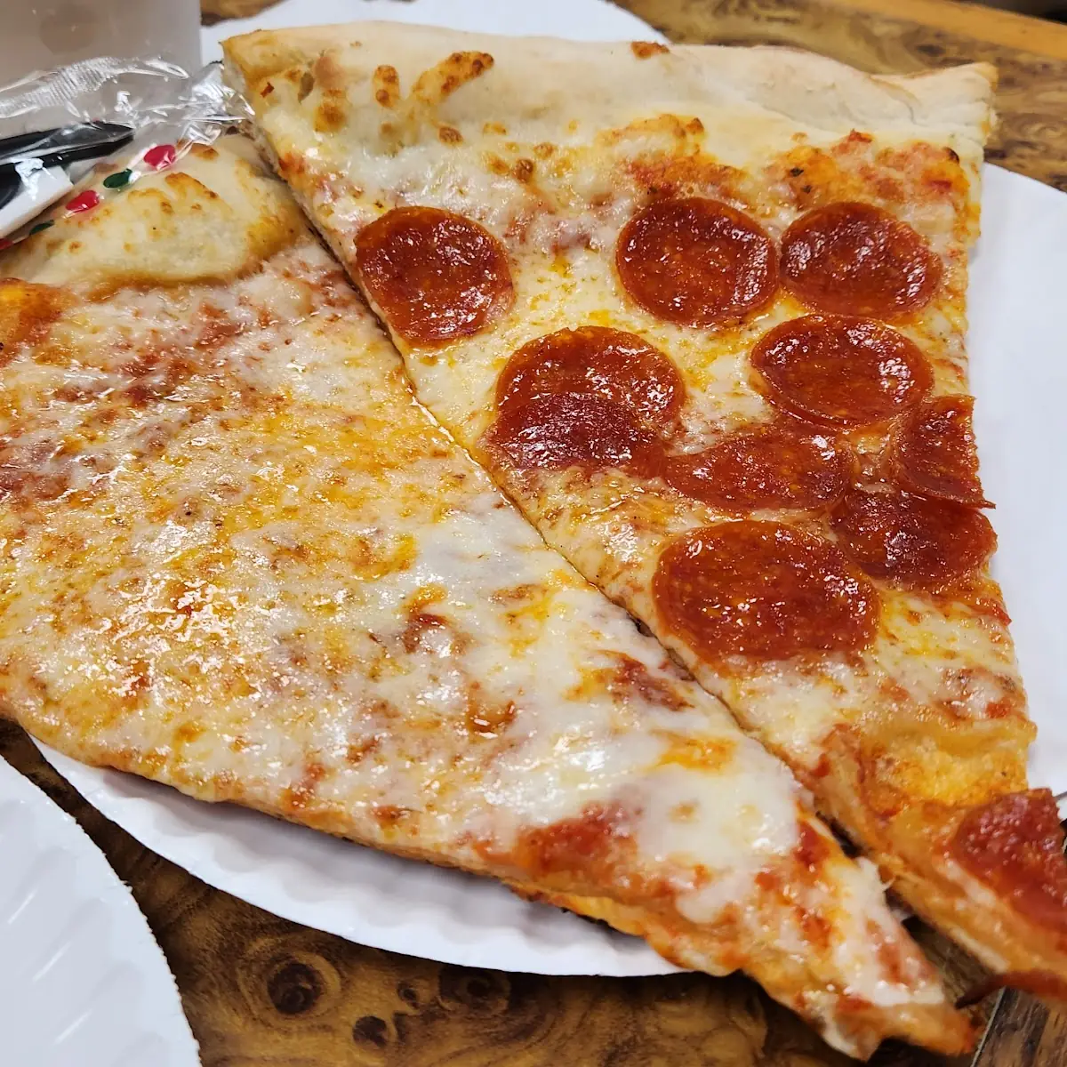 Hamburger and Cheese Pizza Slices