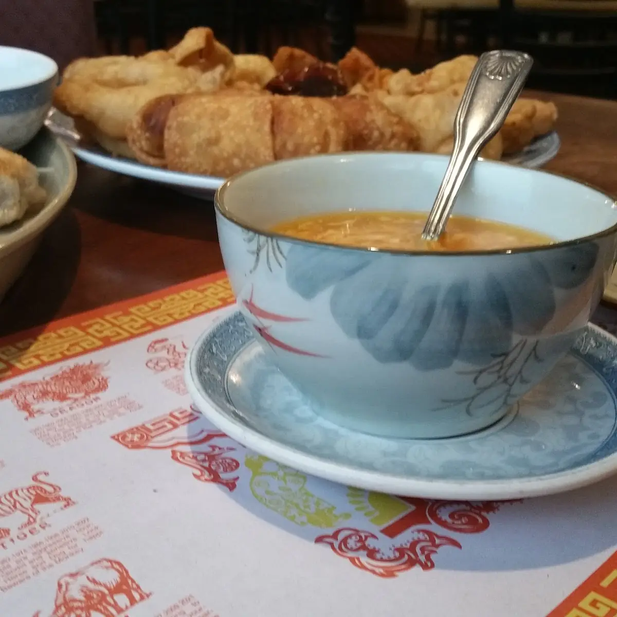 Pot Stickers Left Egg Drop Soup Middle Combination Platter Right