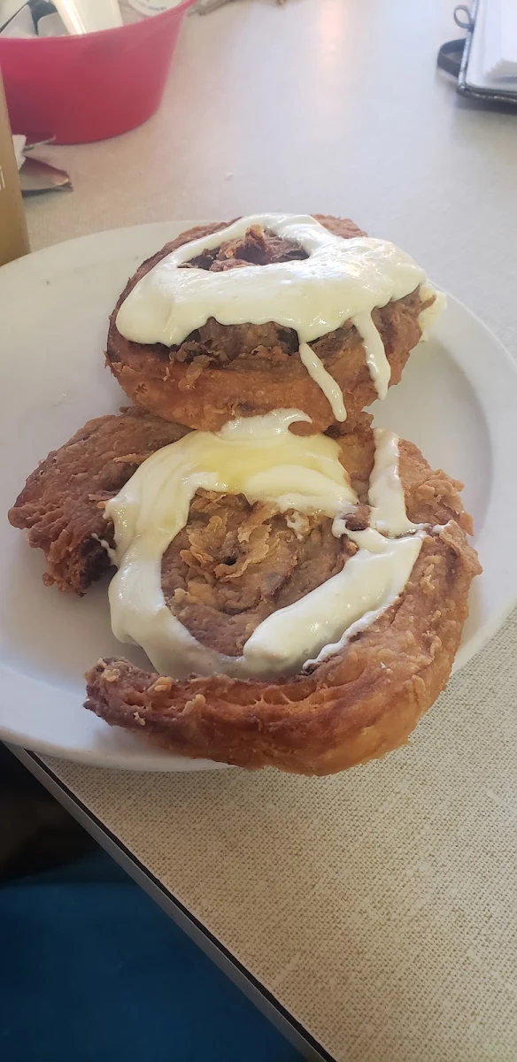 Fried Cinnamon Roll with Cream Cheese Icing and Pecans