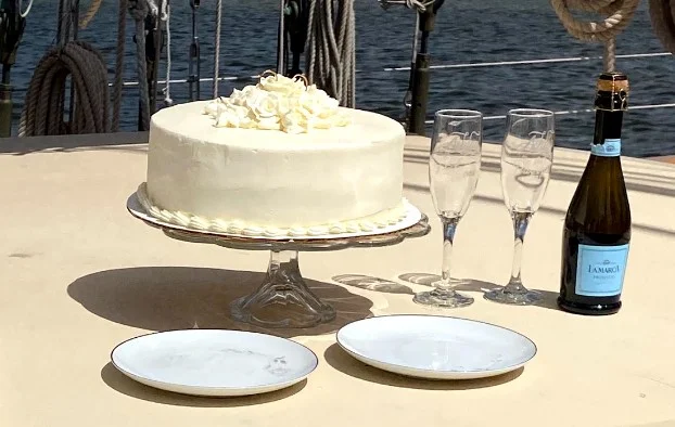 Almond Buttercream Frosting on Chocolate Cake