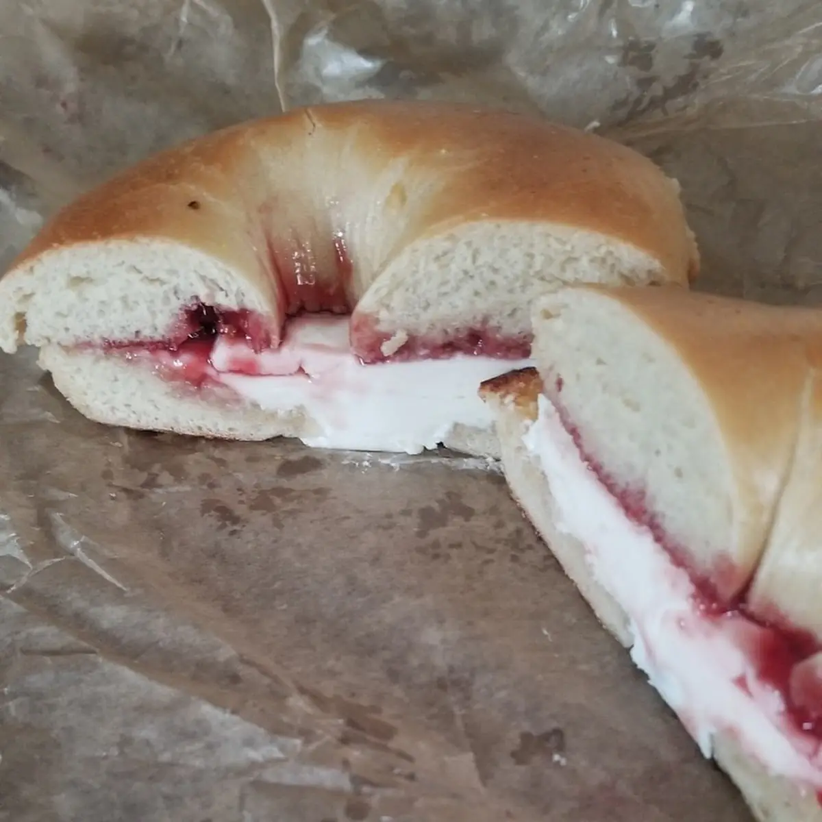 Plain Bagel with Cream Cheese Butter and Jelly