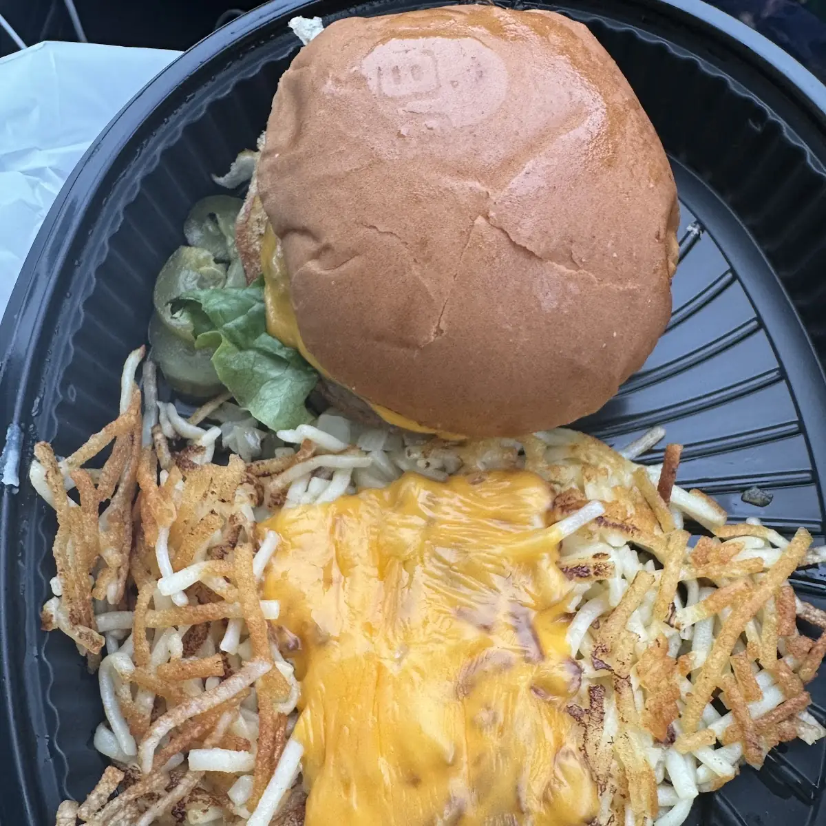 Cheeseburger Place with Hash Browns Scattered and Covered