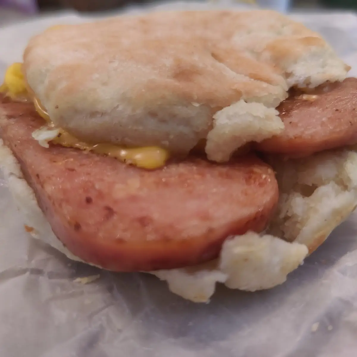 Spam Egg and Cheese Biscuit