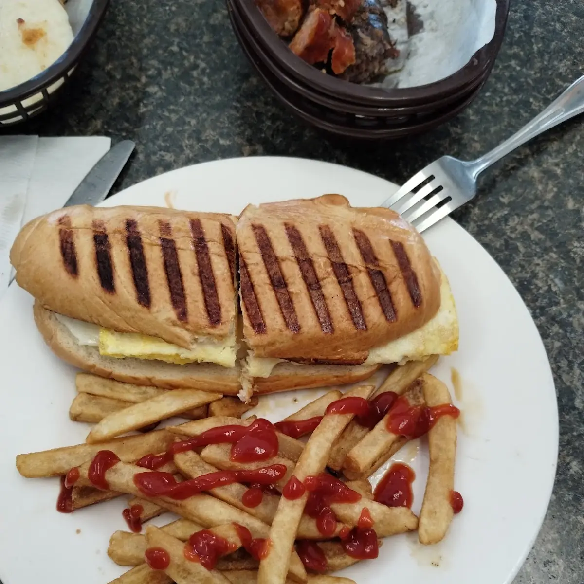 Breakfast Sandwich with Ham Egg and Cheese