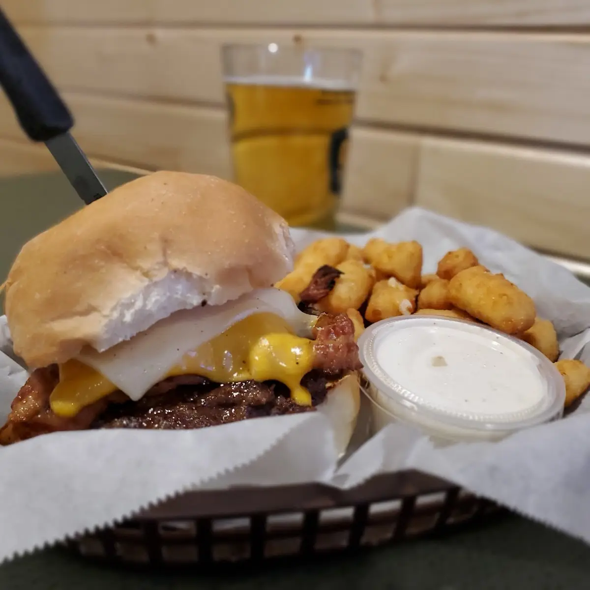 Bacon Cheeseburger Cheese Curds w Ranch
