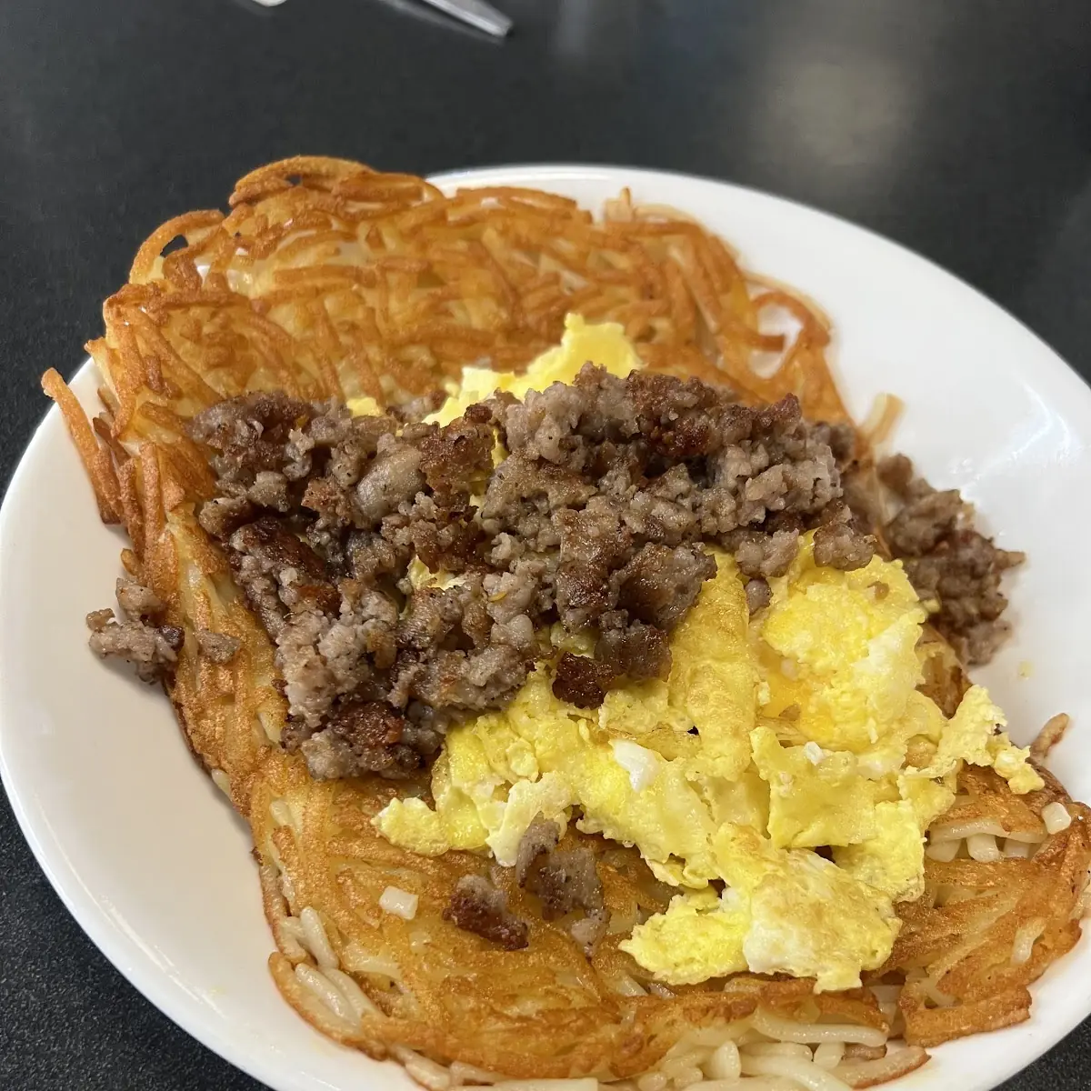 Hashbrown Sausage and Scrambled Egg Bowl