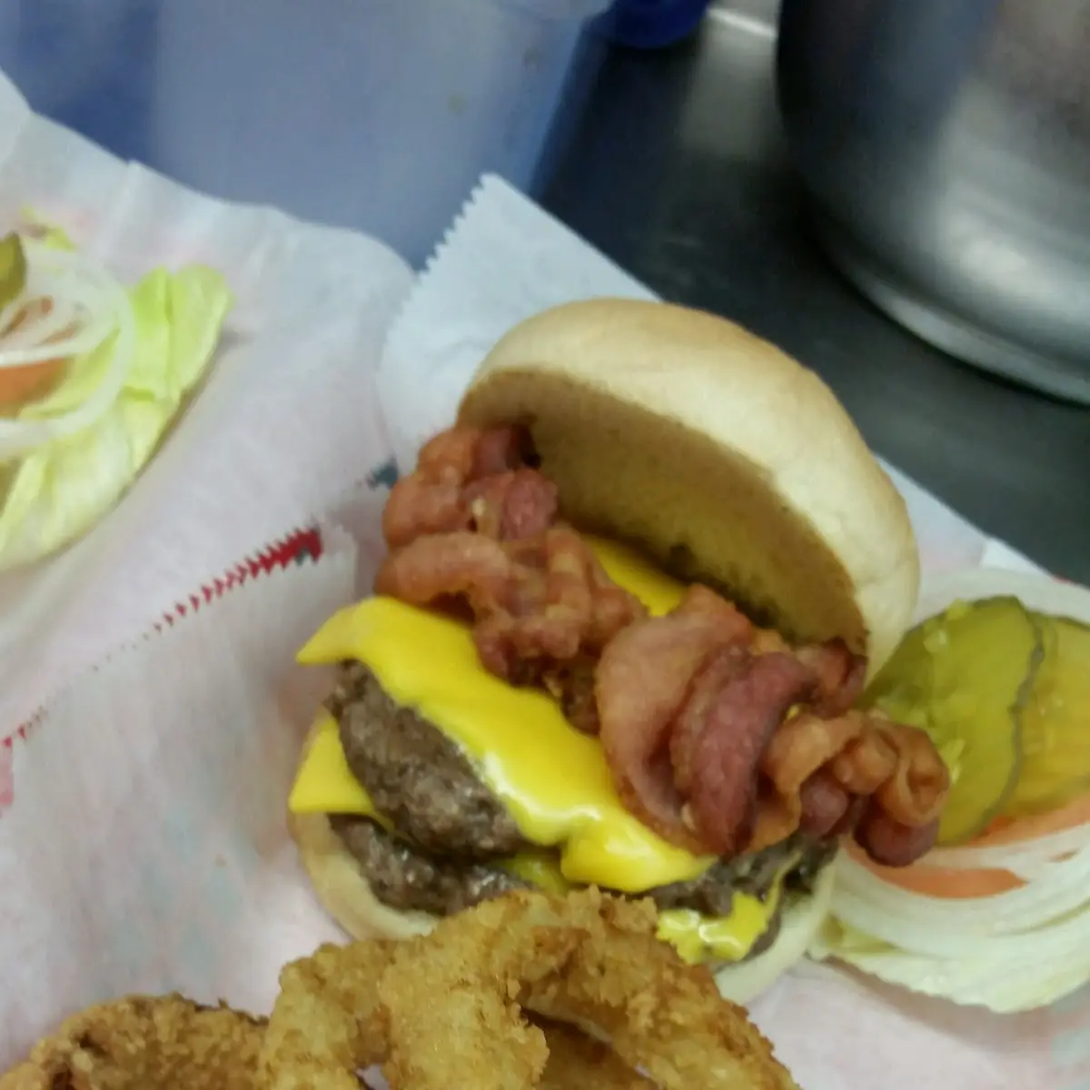 Classic Double Bacon Cheeseburger with a Side