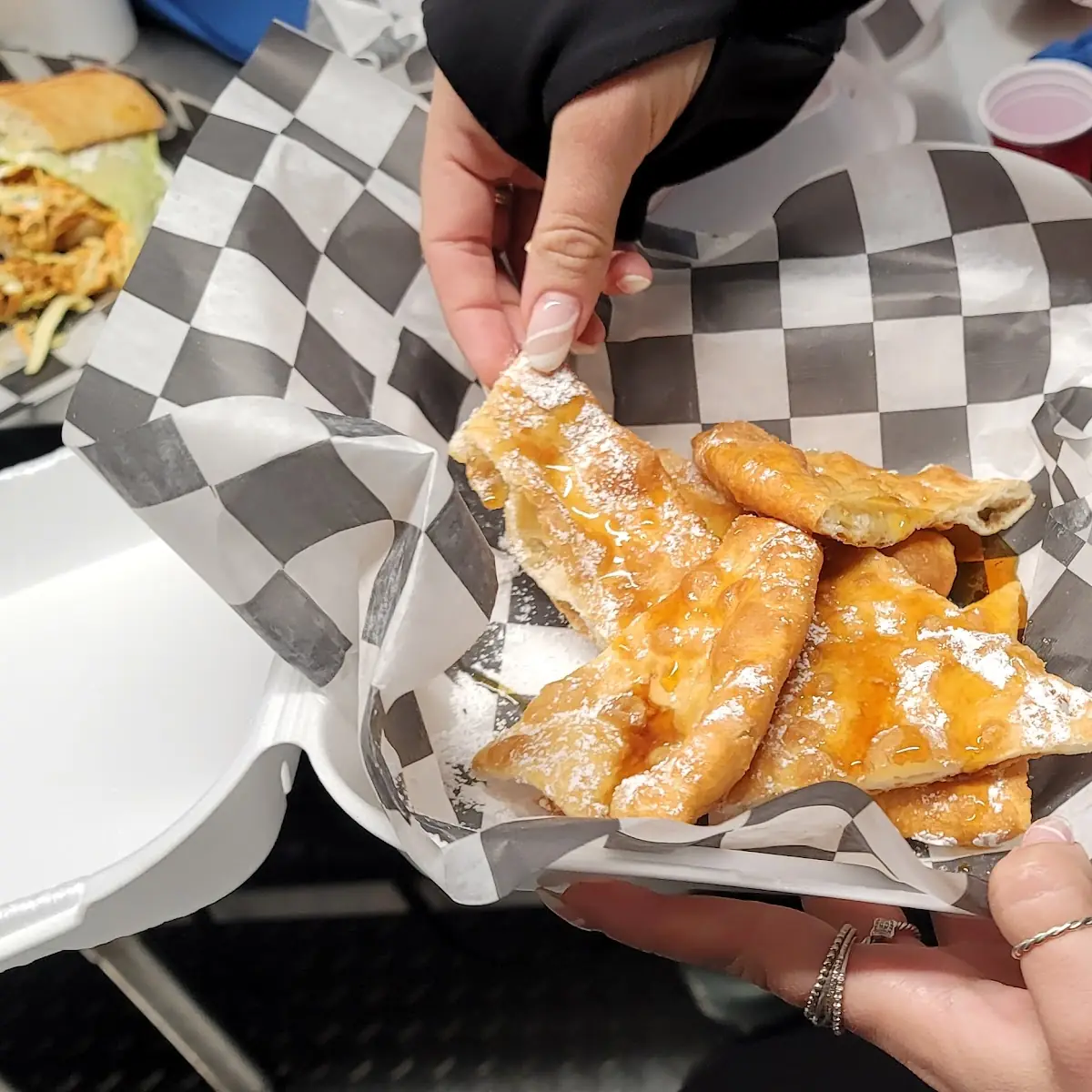 Fry Bread with Bourbon Maple Syrup and Powder Sugar