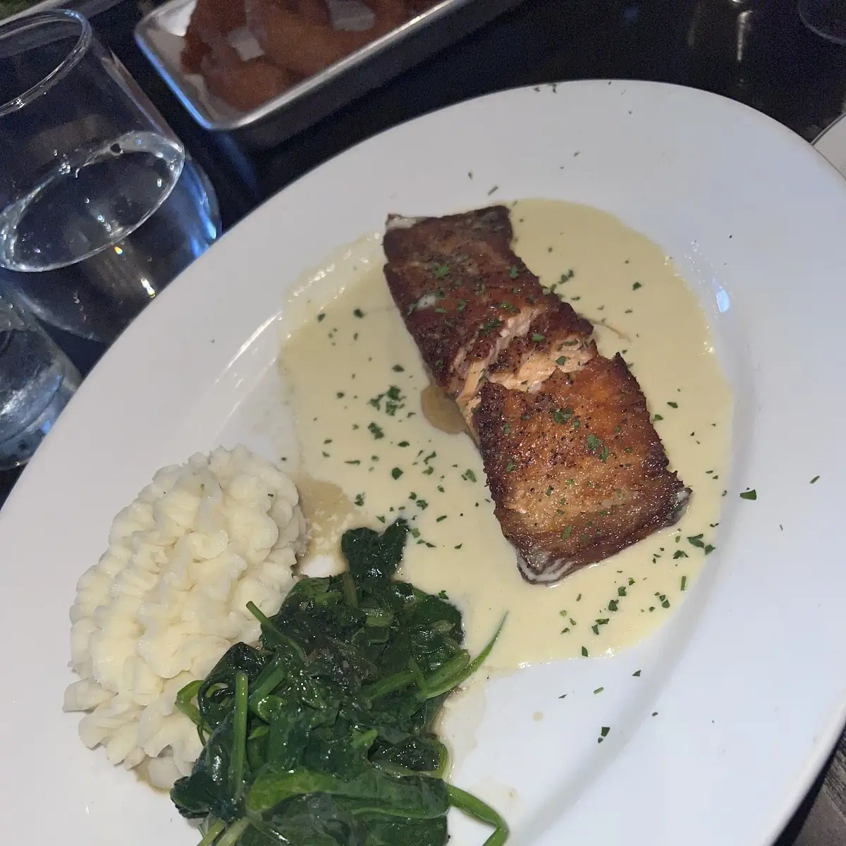 Salmon Spinach and Mashed Potatoes