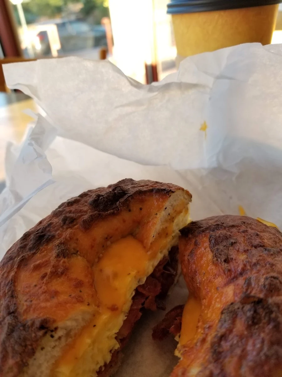 Egg and Bacon Egg and Cheese Bagel Sandwich