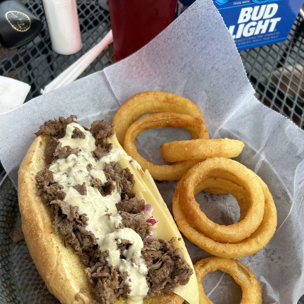 Ribeye Sandwich with Onion Rings