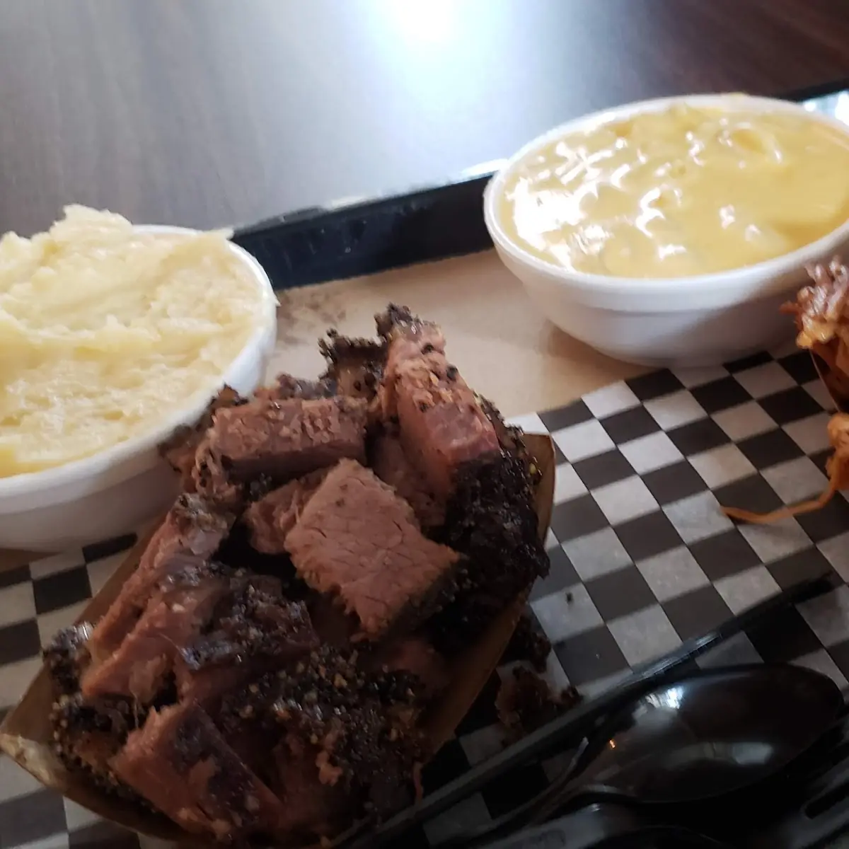 Mashed Potatoes Mac & Cheese Brisket and Pulled Pork