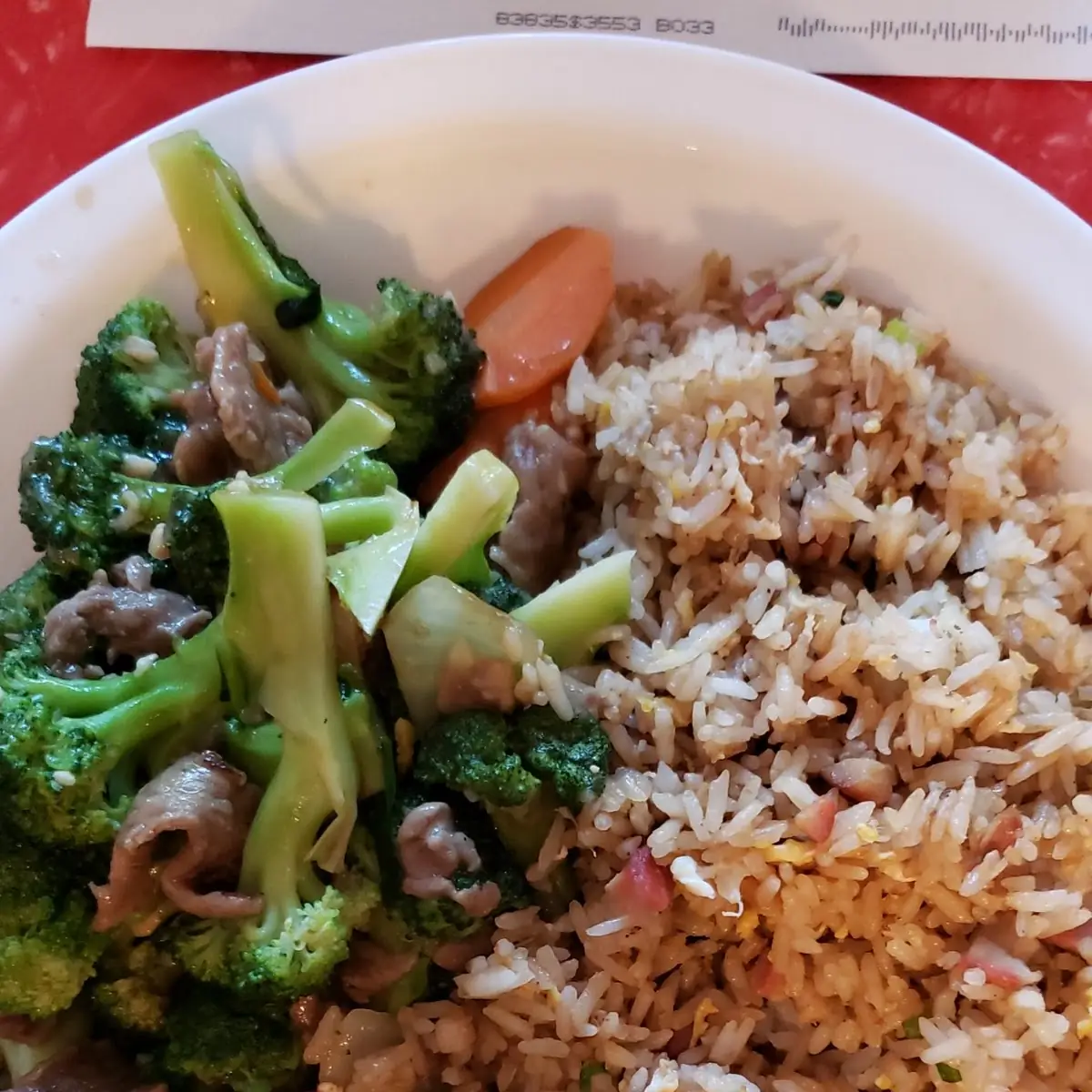 BBQ Pork Fried Rice and Broccoli Beef