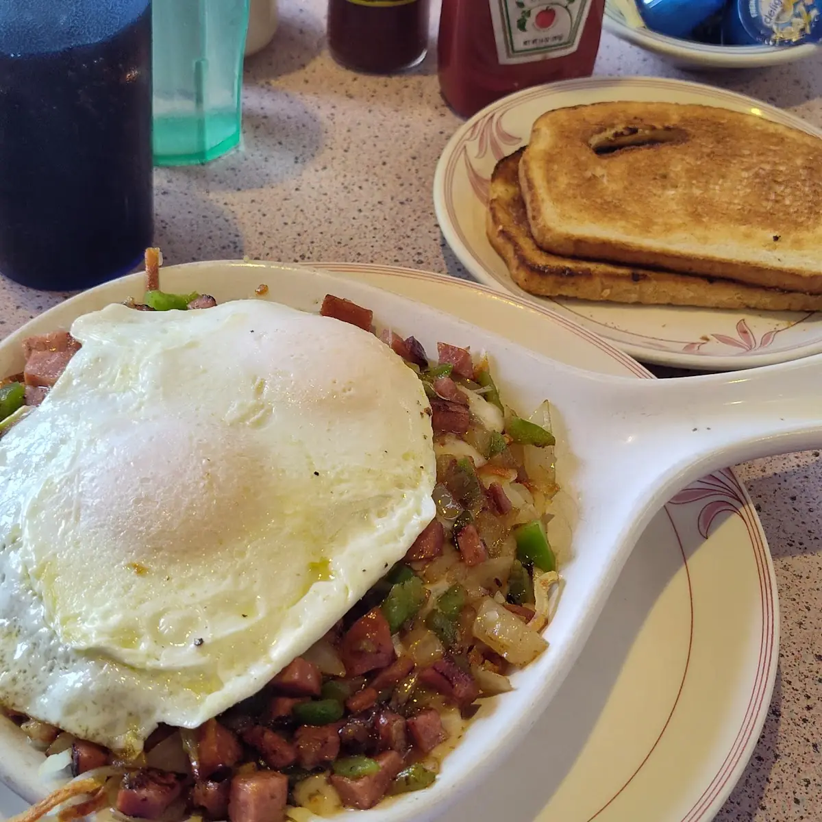 Breakfast Skillet 2 Eggs over Easy Hash Brown Potatoes