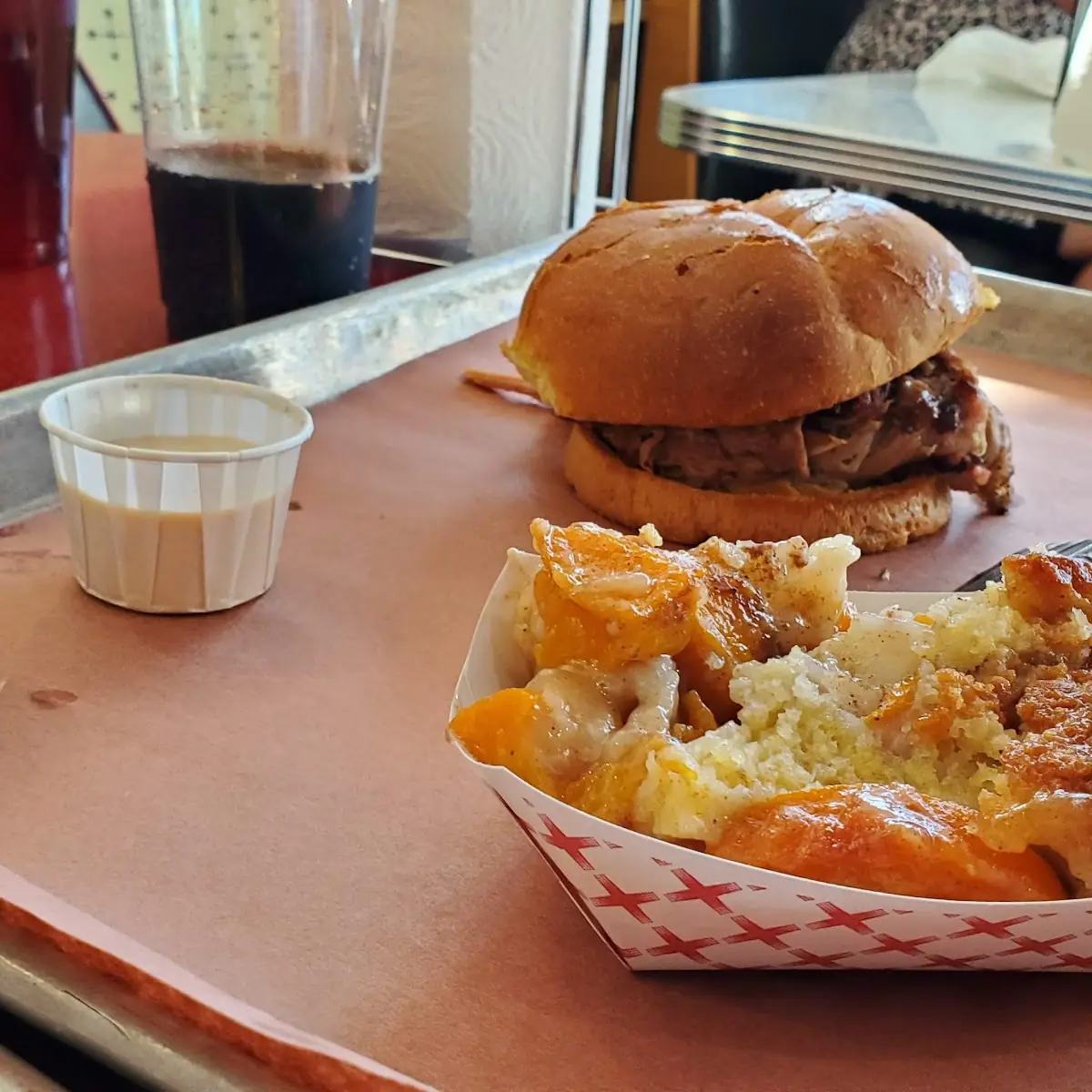 Pulled Pork Sandwiches with Peach Cobbler