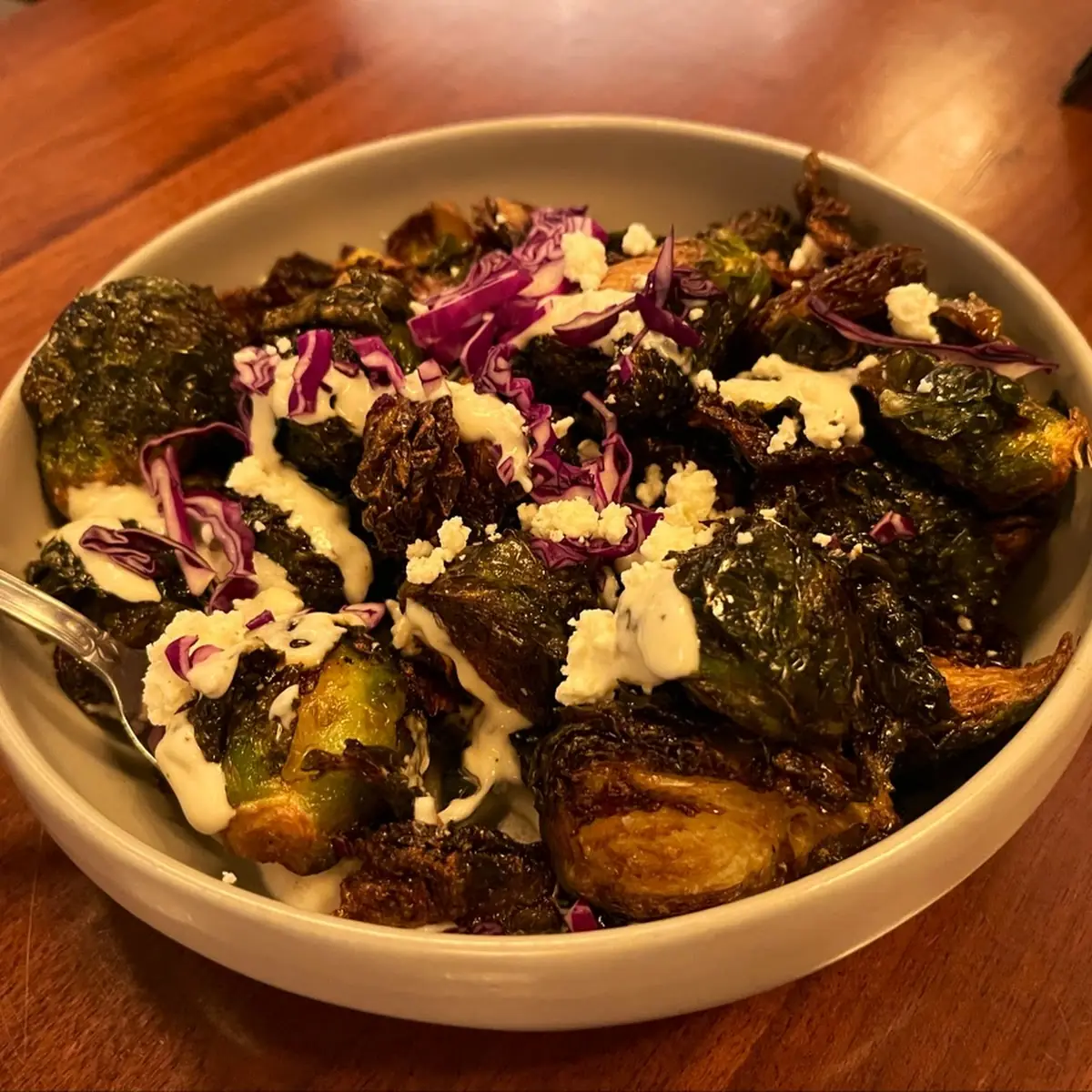 Fried Brussel Sprouts with Goat Cheese