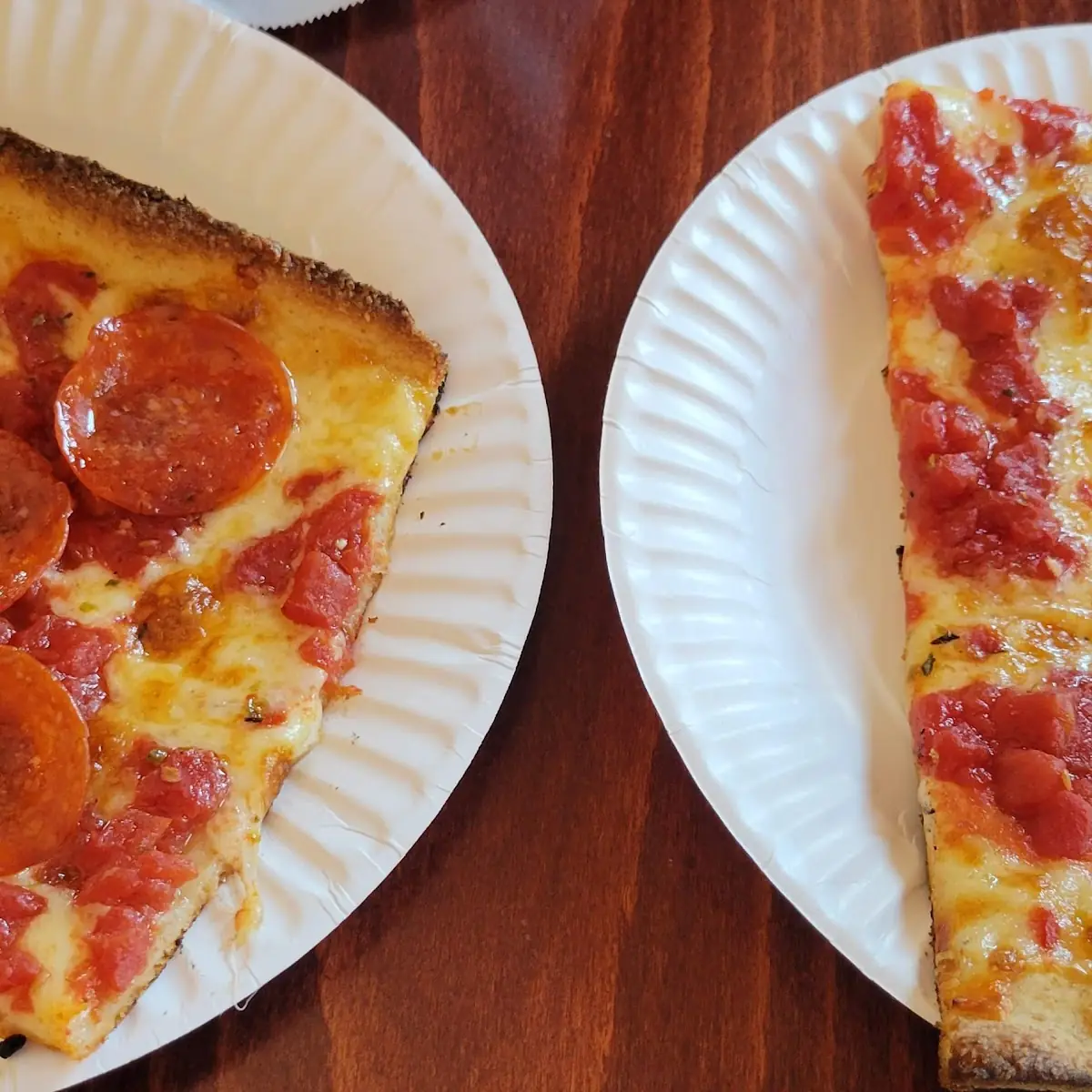 Pepperoni and Tomato Pie Thin Crust Square Pizza Slices