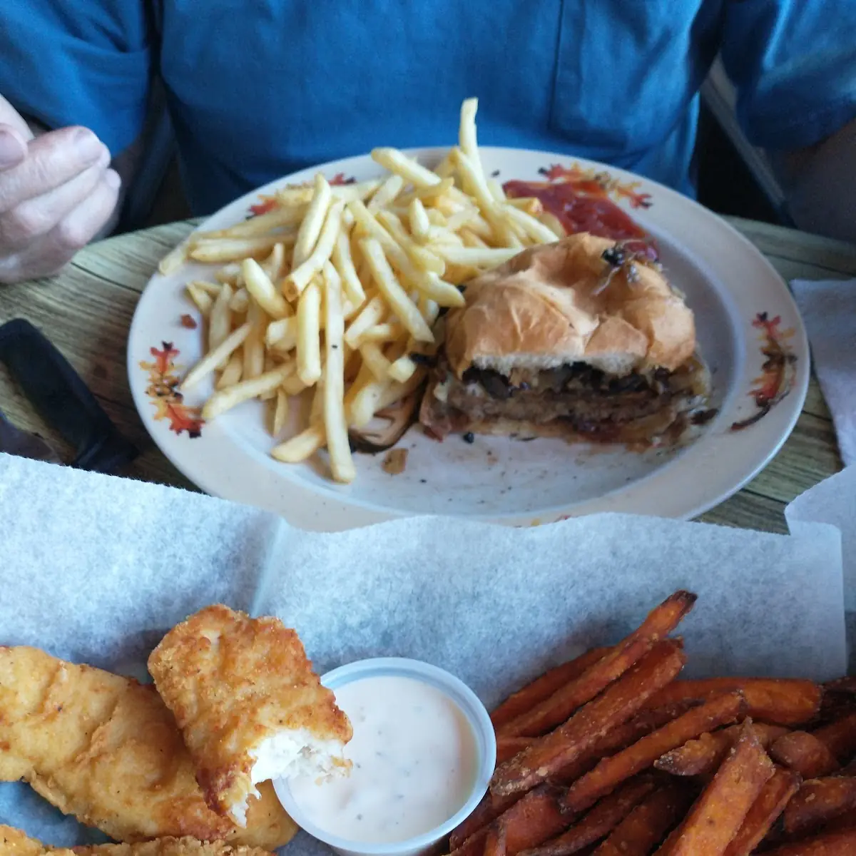 Mushroom Burger & Chicken Strips with Fries