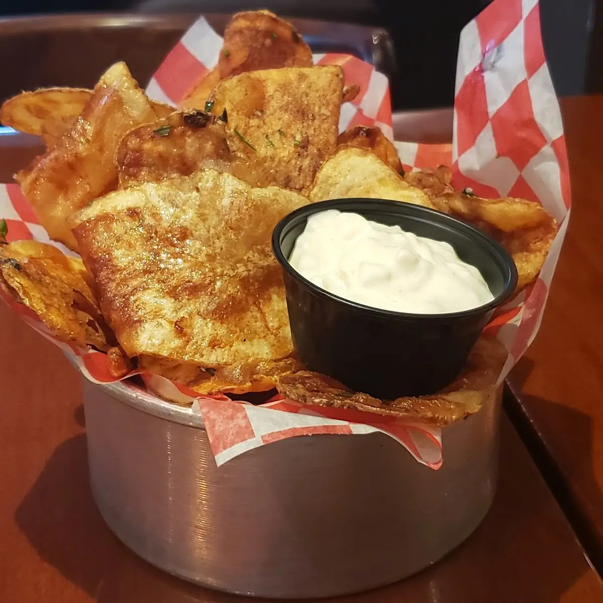 Warm Potato Chips with French Onion Dip