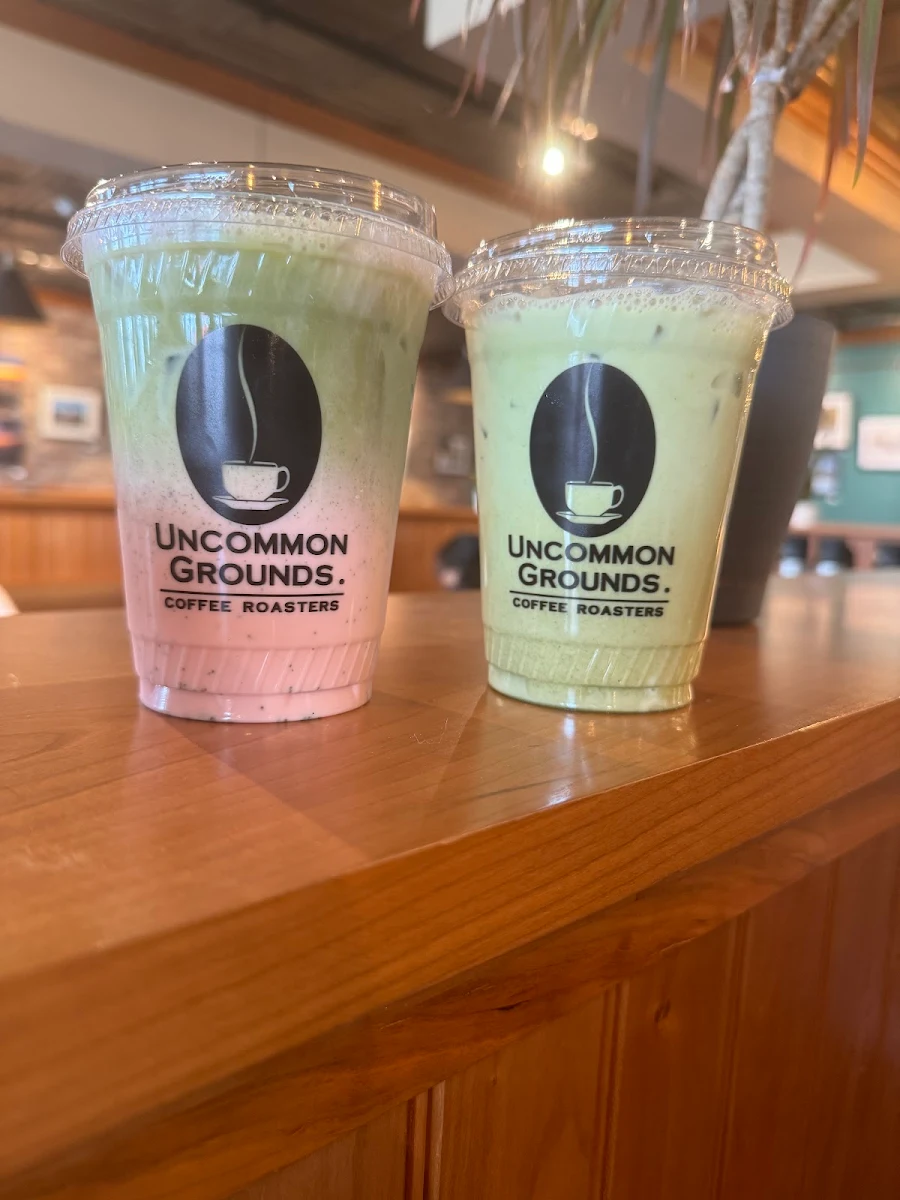 Iced Matcha and Iced Matcha with Raspberry Syrup