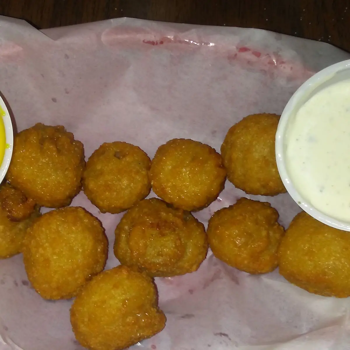 Deep Fried Mushrooms with Honey Mustard and Ranch Dressing