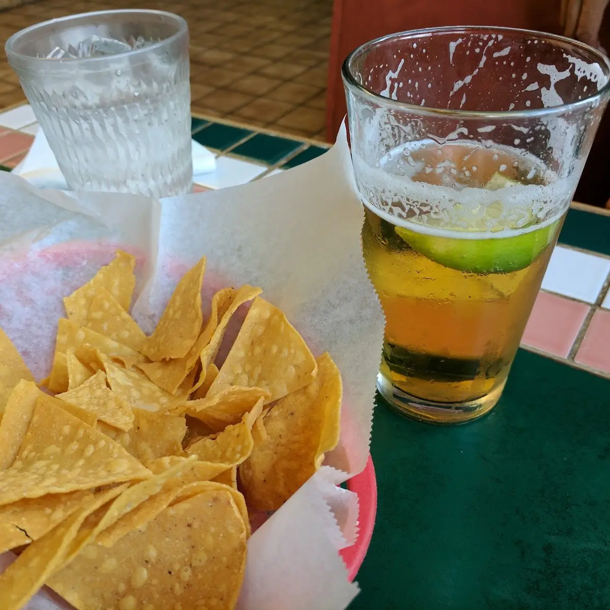 Tortilla Chips and Salsa with a Beer