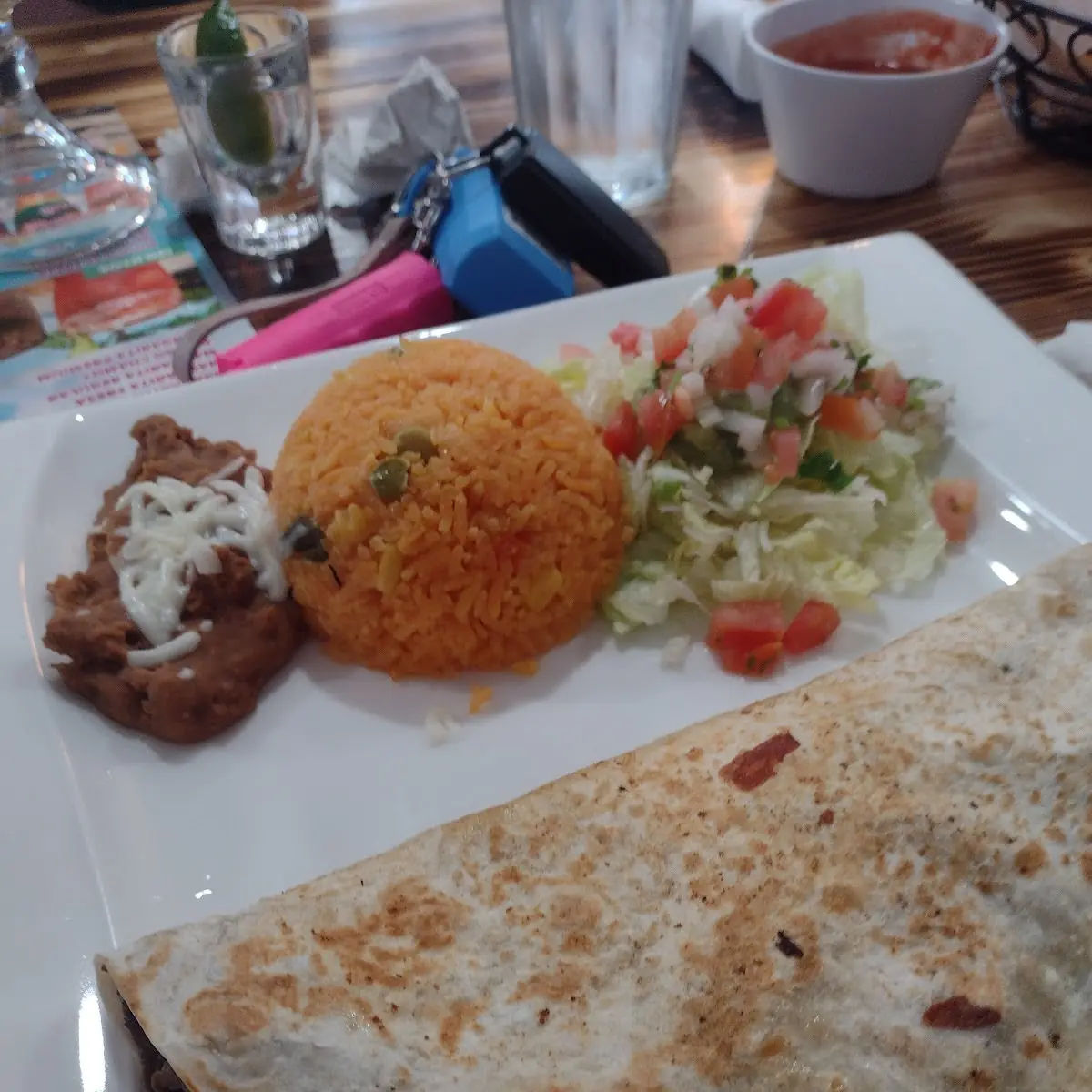 Steak Quesadilla Beans Salad and Rice