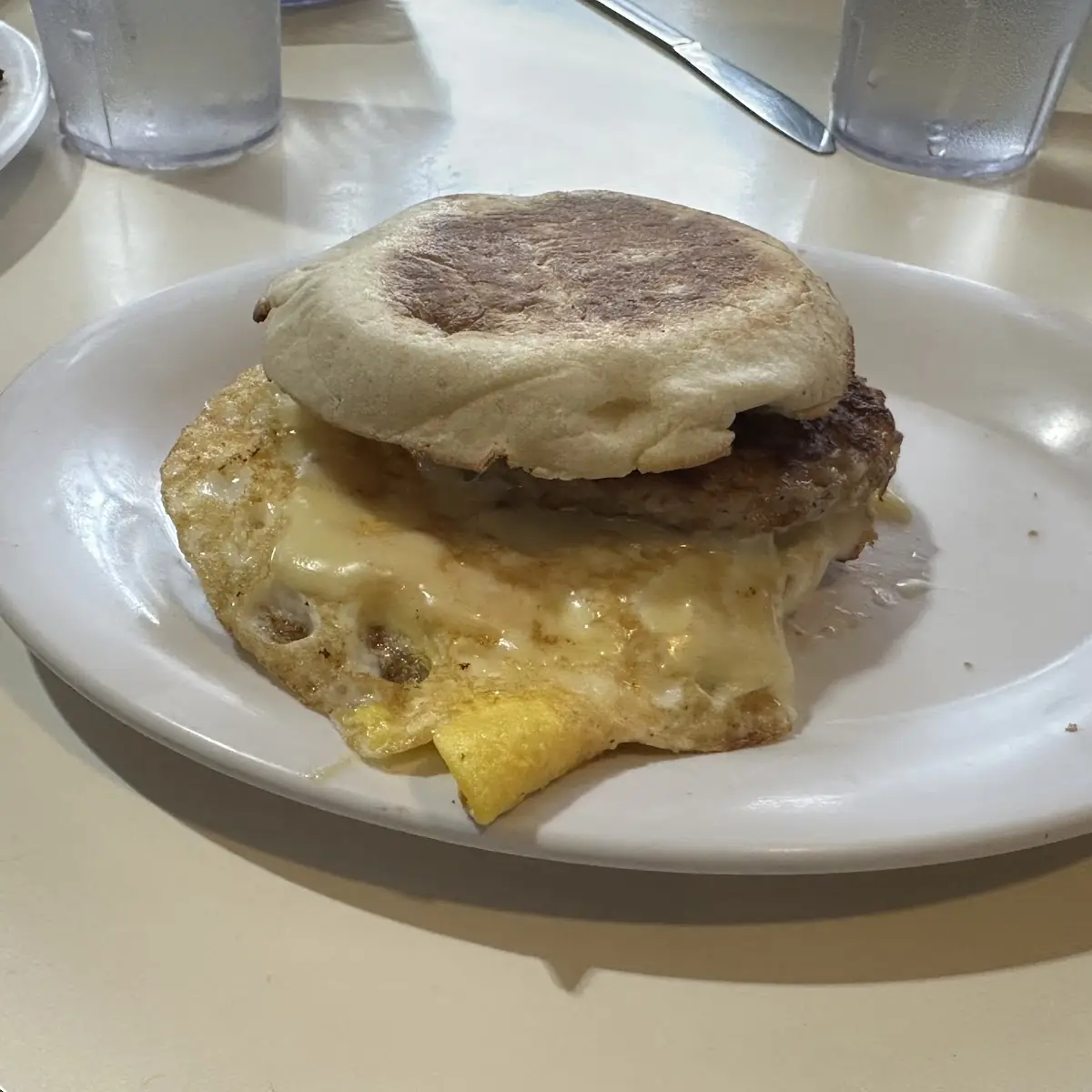 Sausage and Egg Breakfast Sandwich on English Muffin