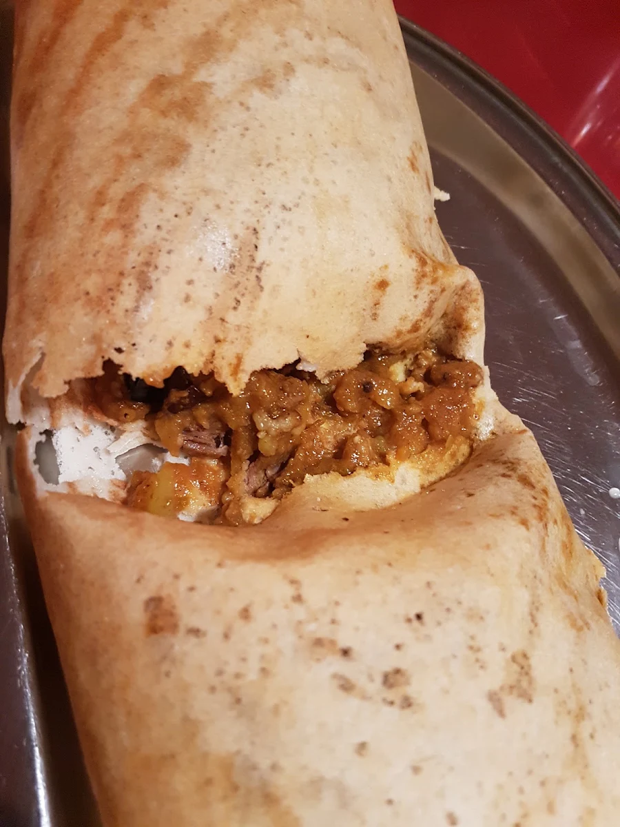 Lamb Eggplant Dosa, Chettinad Dosa Palace