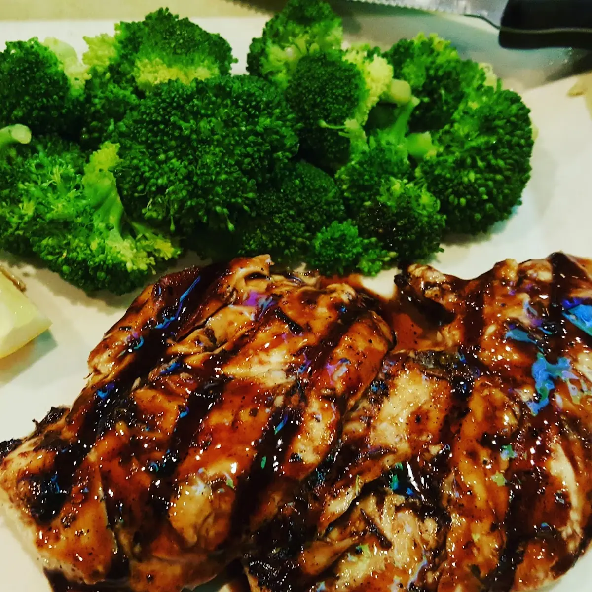 Balsamic Glazed Grilled Chicken with Steamed Broccoli