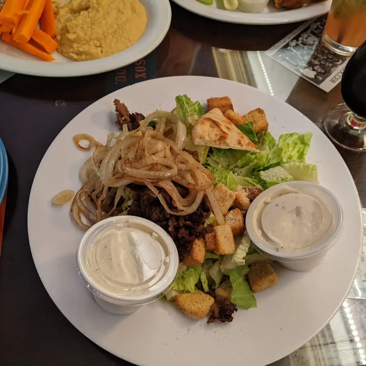 Caesar Salad with Steak and Grilled Onions