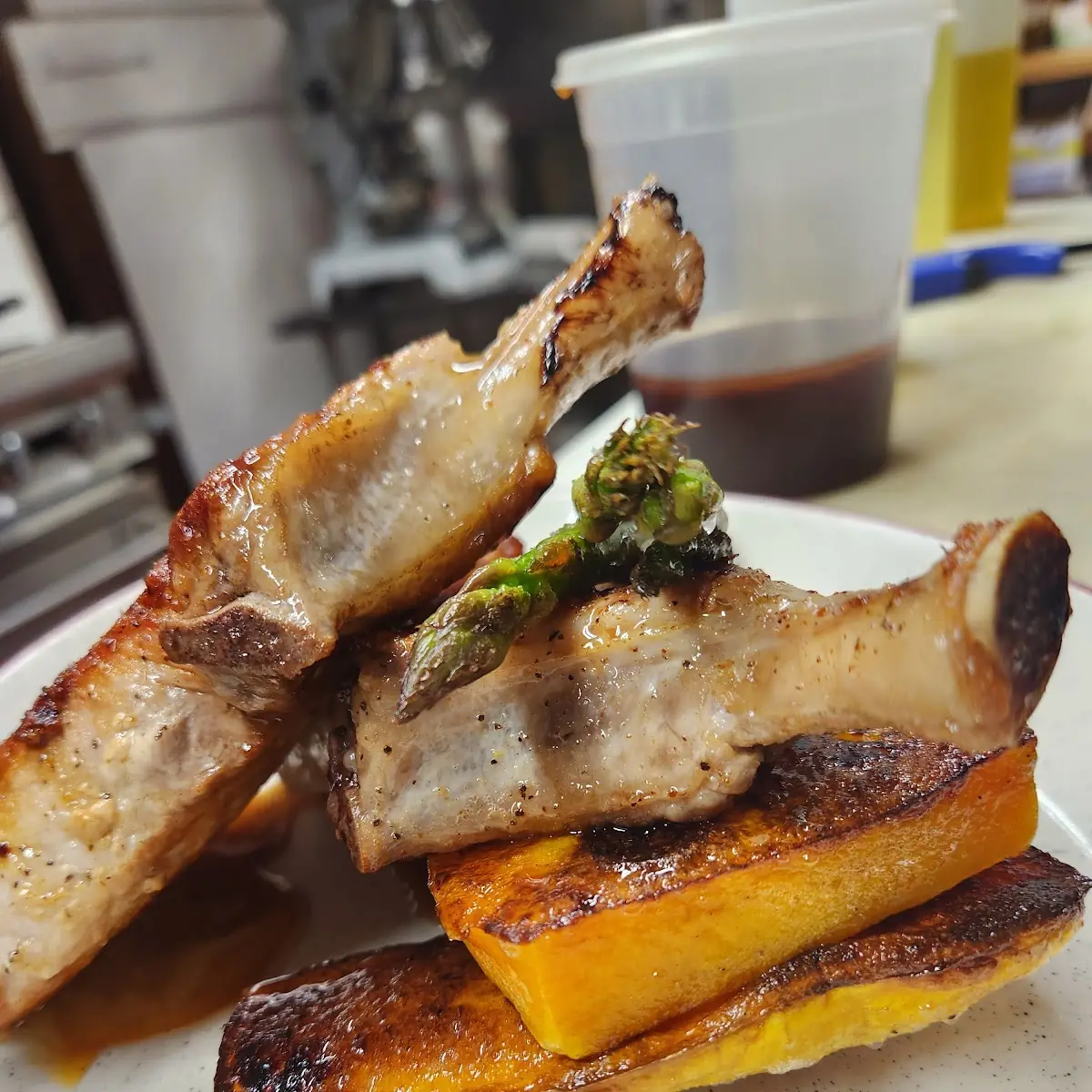 Double Cut Pork Chops Roasted Butternut Squash Asparagus