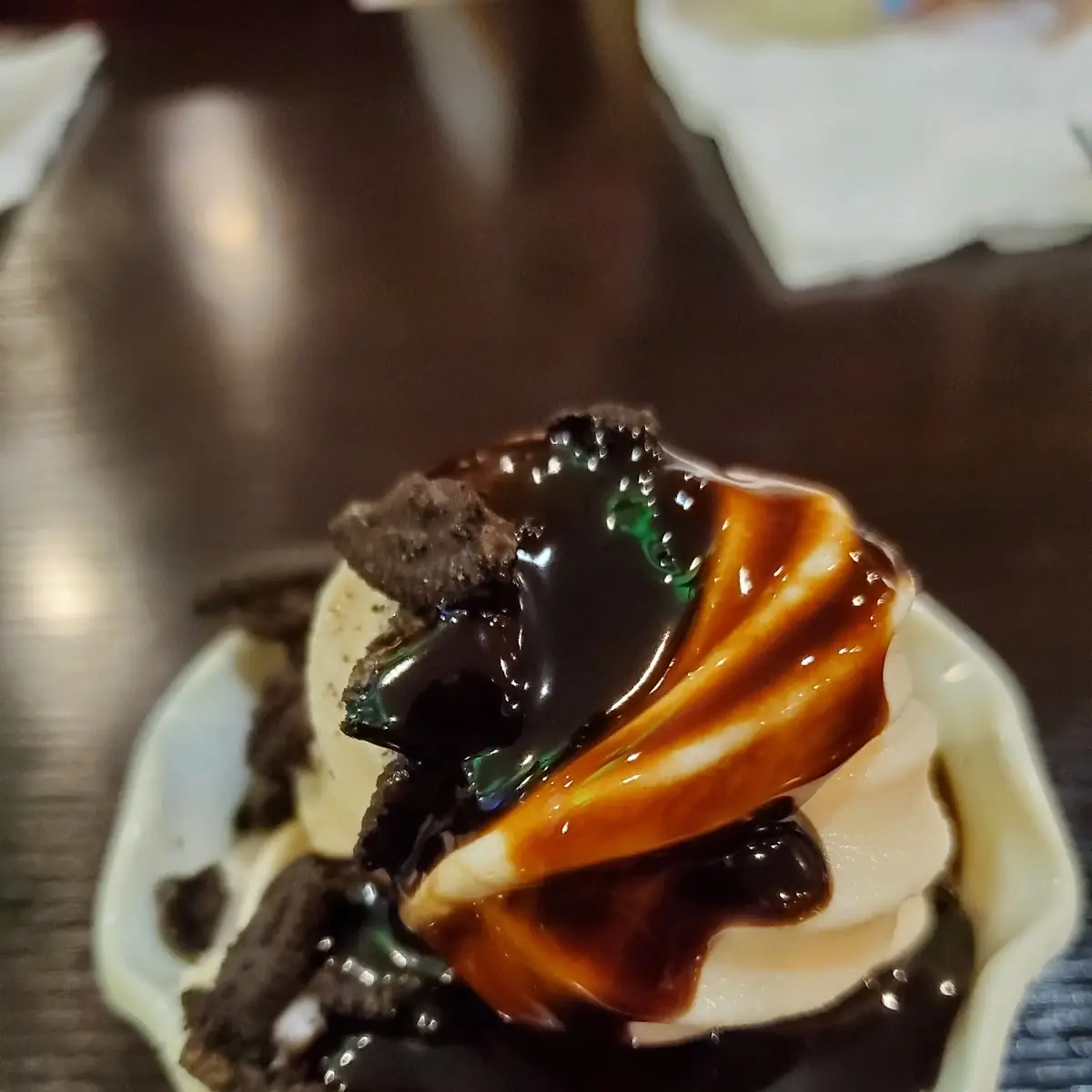 Pecan Cheesecake Ice Cream with Hot Fudge