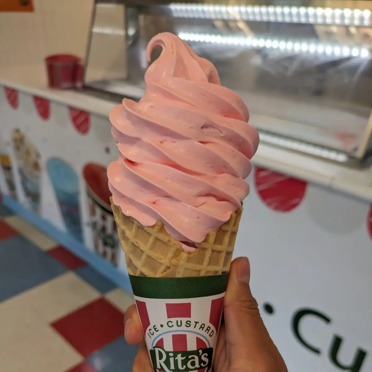 Strawberry Custard on Waffle Cone
