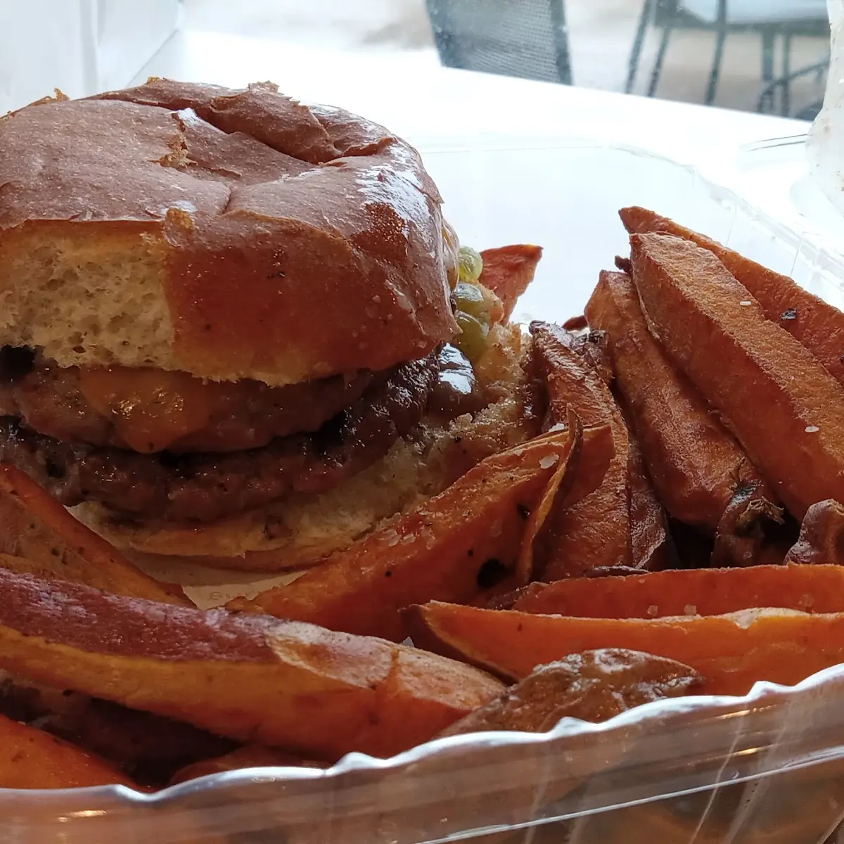 Big Burger and Air Fried Sweet Potatoes