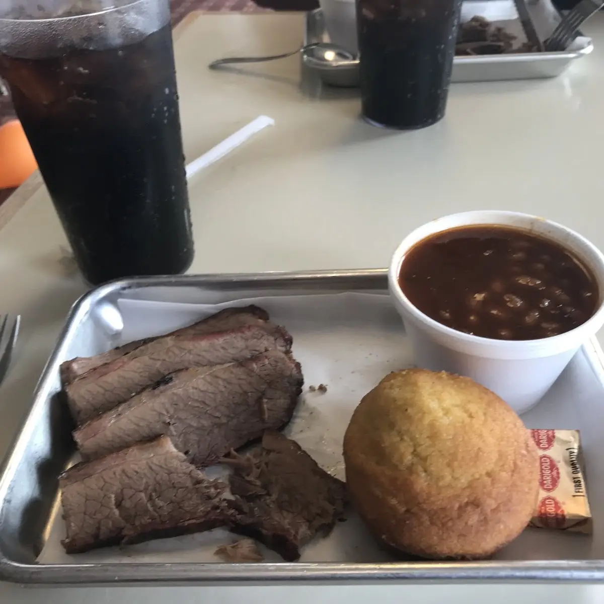 Brisket with Cornbread Muffin and Barbecue Beans
