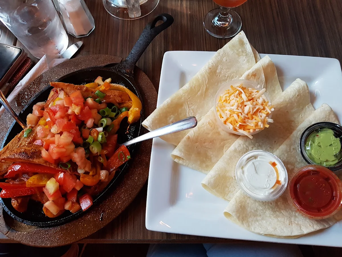 Fajitas Au Poulet Avec La Salsa La Crème Sûre Et La Guacamole