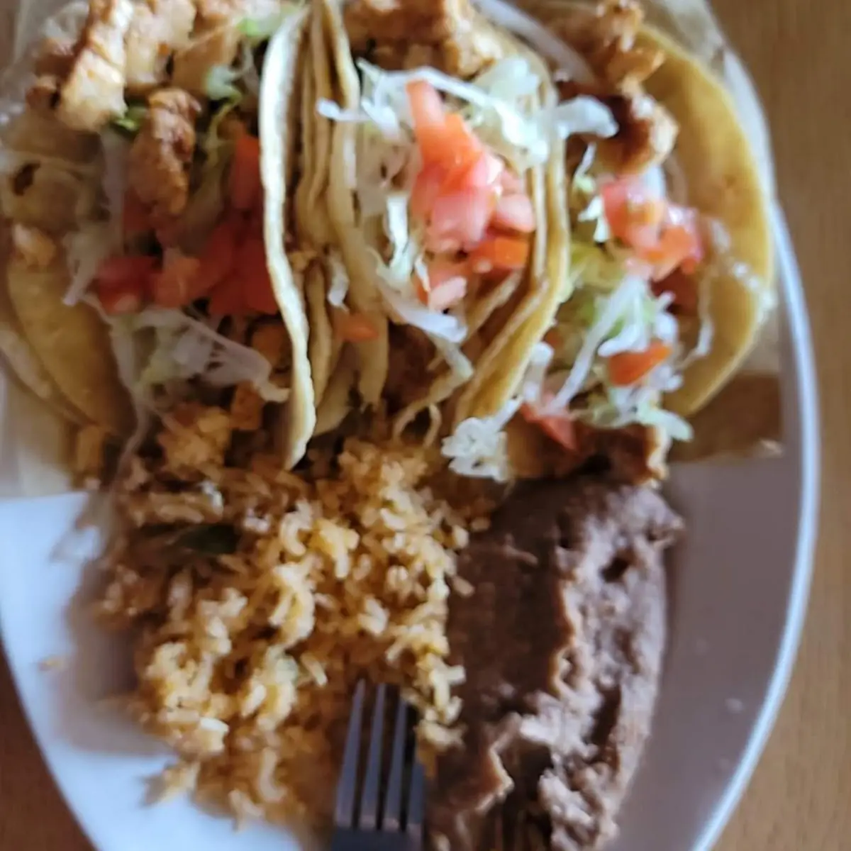 Chicken Tacos with Refried Beans & Mexican Rice