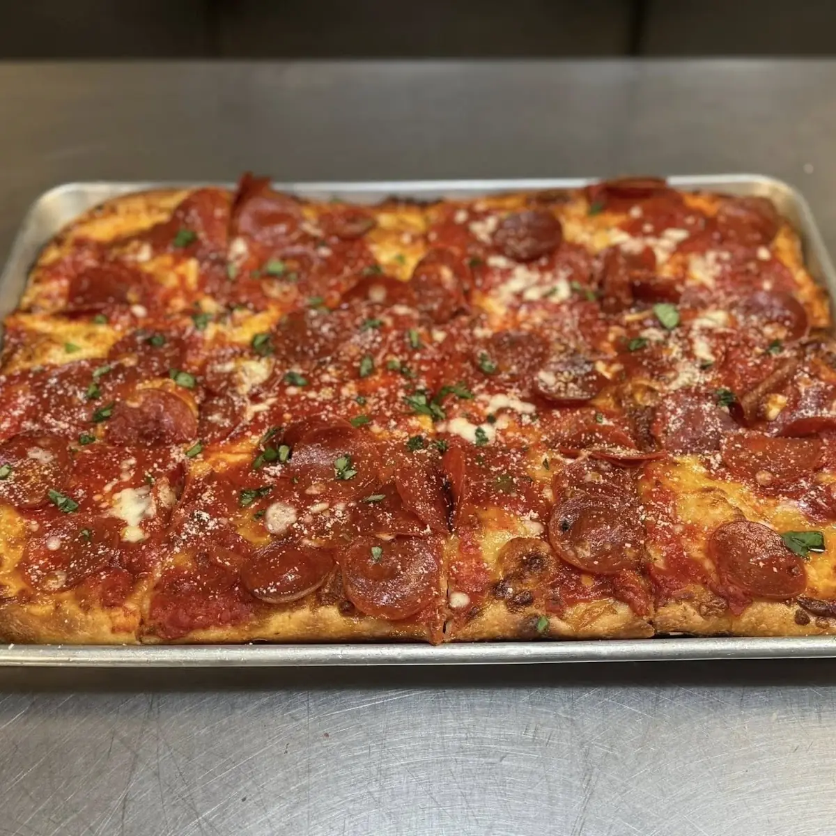 Square Pan Pizza with Basil