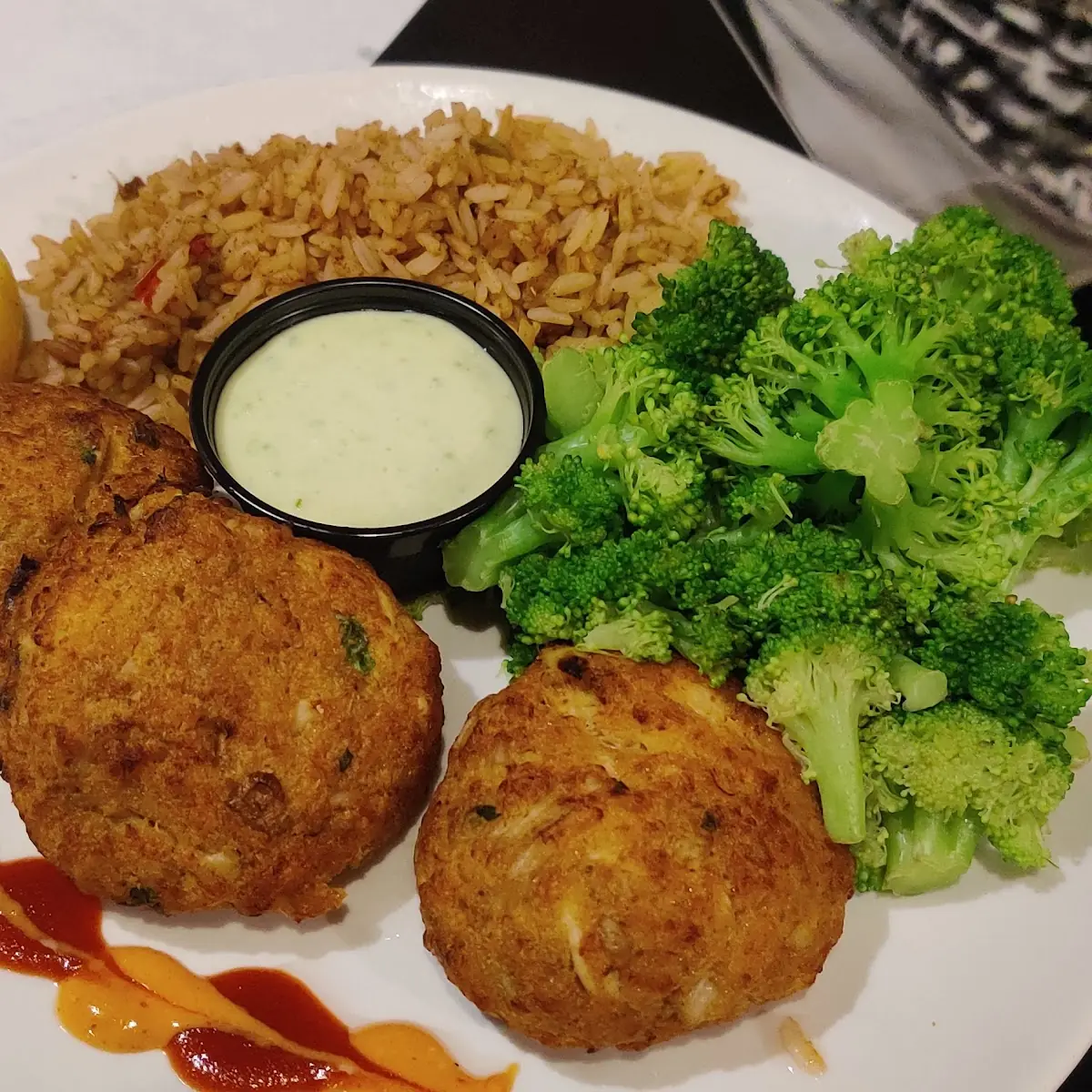 Crab Cakes with Broccoli and Rice