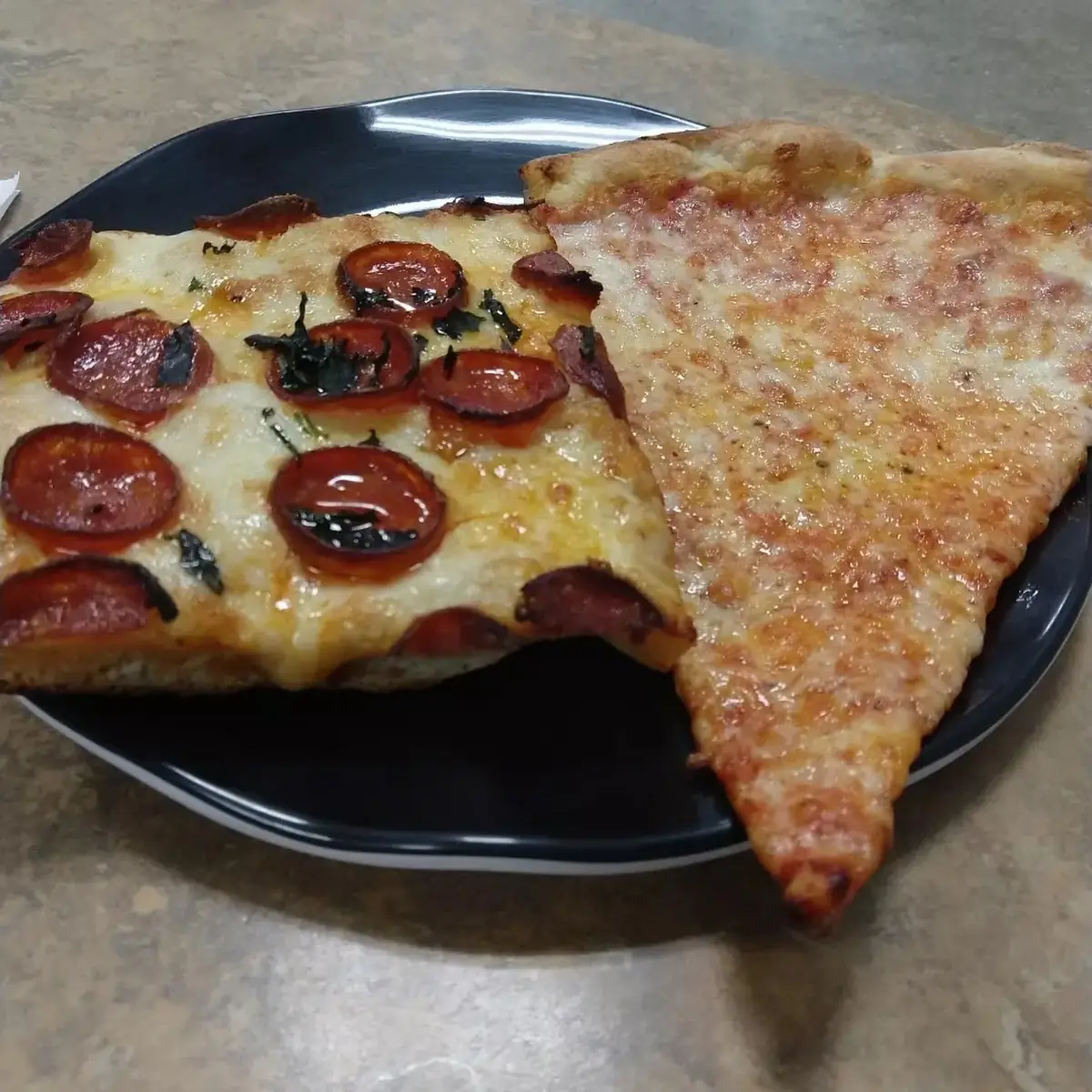 Pepperoni Sicilian Slice and Plain Slice